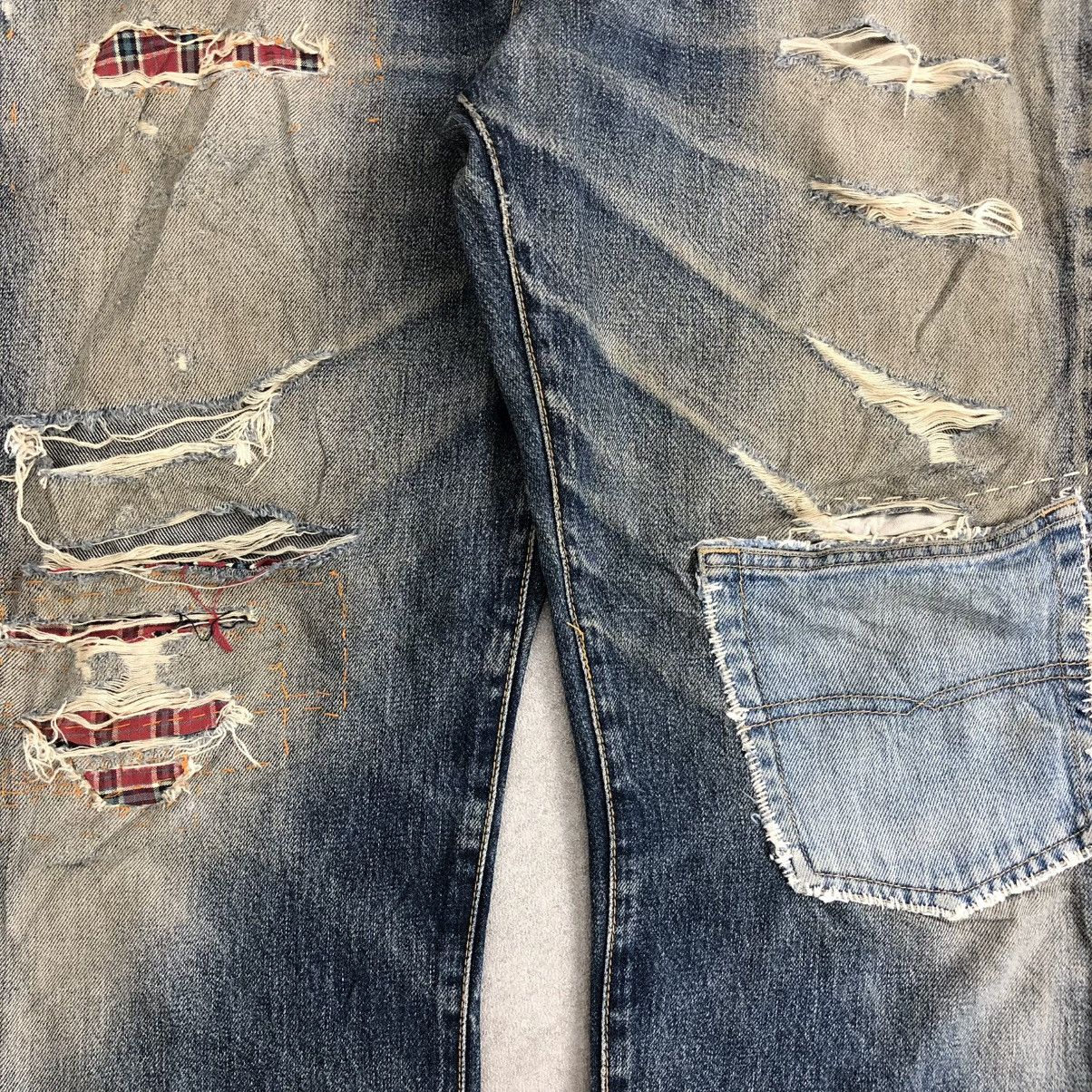 If Six Was Nine × Le Grande Bleu (L.G.B.) 🇺🇸 2000s Fresyjive Distressed Punk Custom Rework Jeans Y2K Size US 34 / EU 50 - 3 Thumbnail