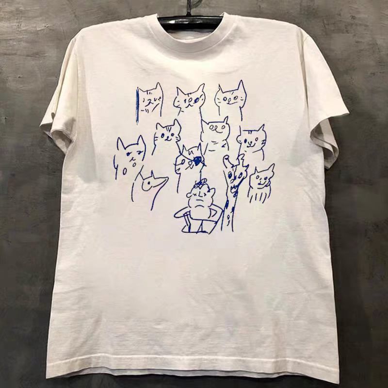 Vintage White Washed Vintage T-Shirt with Cute Cat Print Size US M / EU 48-50 / 2 - 1 Thumbnail