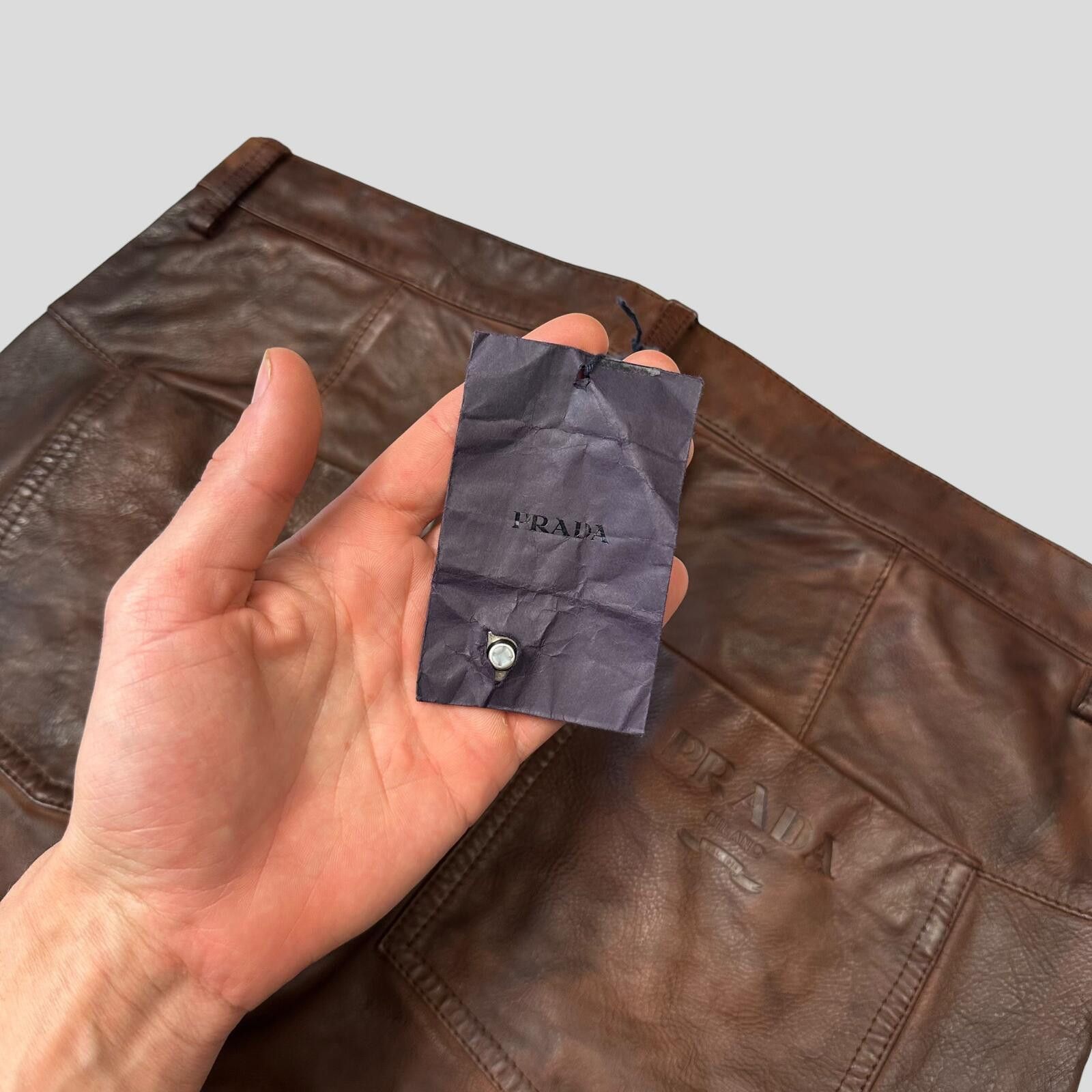 Prada Prada Milano 00’s Embossed Logo Leather Biker Trousers IT48 Size US 32 / EU 48 - 3 Thumbnail