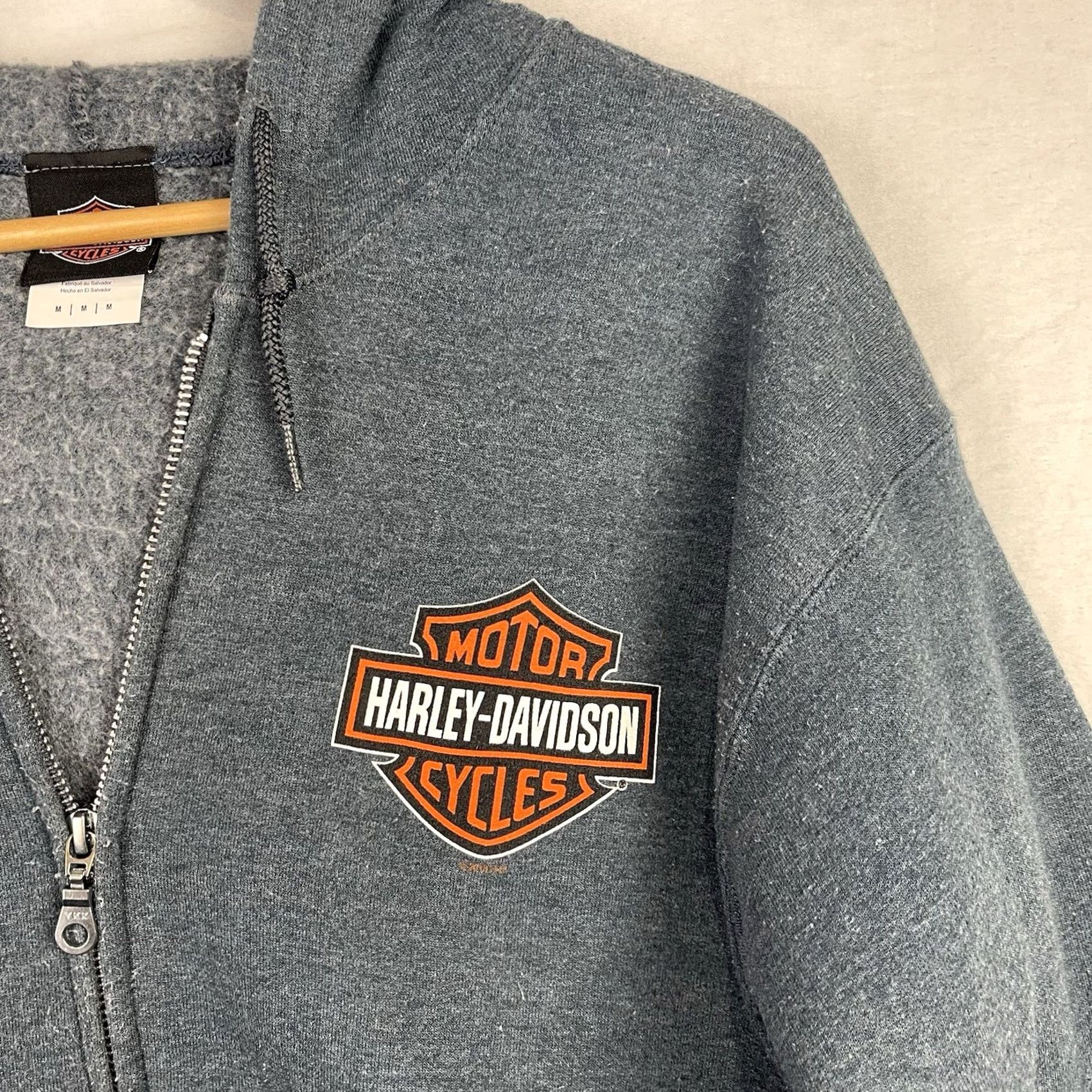 Harley Davidson Harley-Davidson Hoodie Mens M Blue Full Zip Military Overseas Tour Skull Graphic Print Front Logo Zipper Pocket Hooded Size US M / EU 48-50 / 2 - 3 Thumbnail