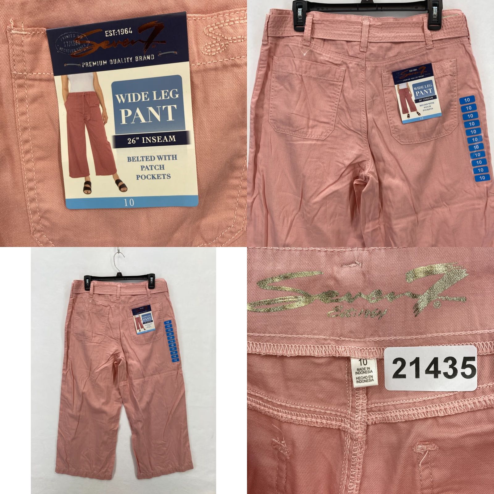 Vintage Seven7 Pants Women's 10 Wide Leg Cropped Pink Belted Patch Pockets Casual NWT Size 32" / US 10 / IT 46 - 8 Thumbnail
