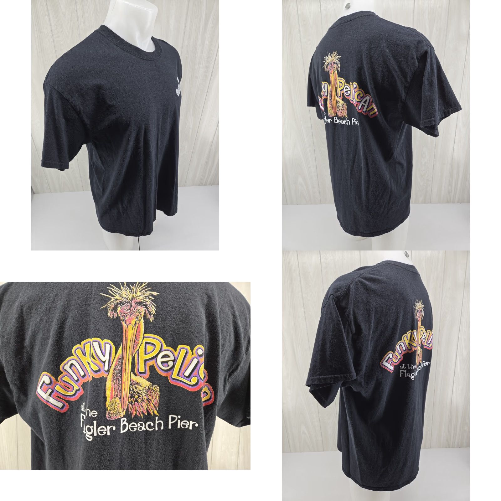 Vintage Funky Pelican T-Shirt Mens 2XL Florida Flagler Beach Casual Tee Black Size US XXL / EU 58 / 5 - 8 Thumbnail