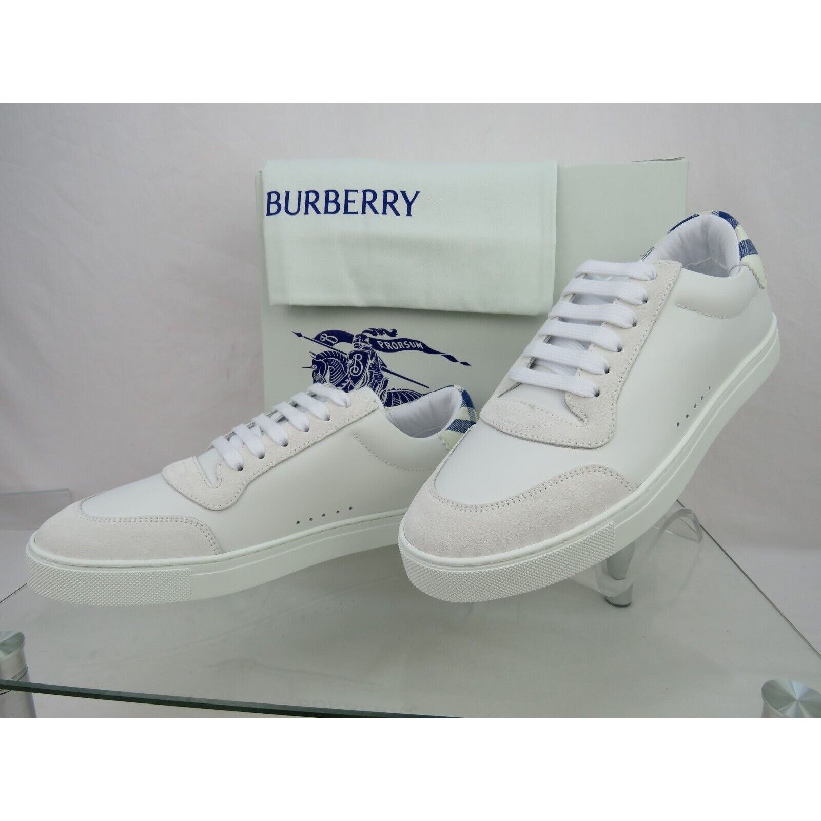 Burberry BURBERRY ROBIN WHITE BLUE CHECK LTH LOW LOGO SNEAKERS 12 45 Size US 12 / EU 45 - 8 Thumbnail