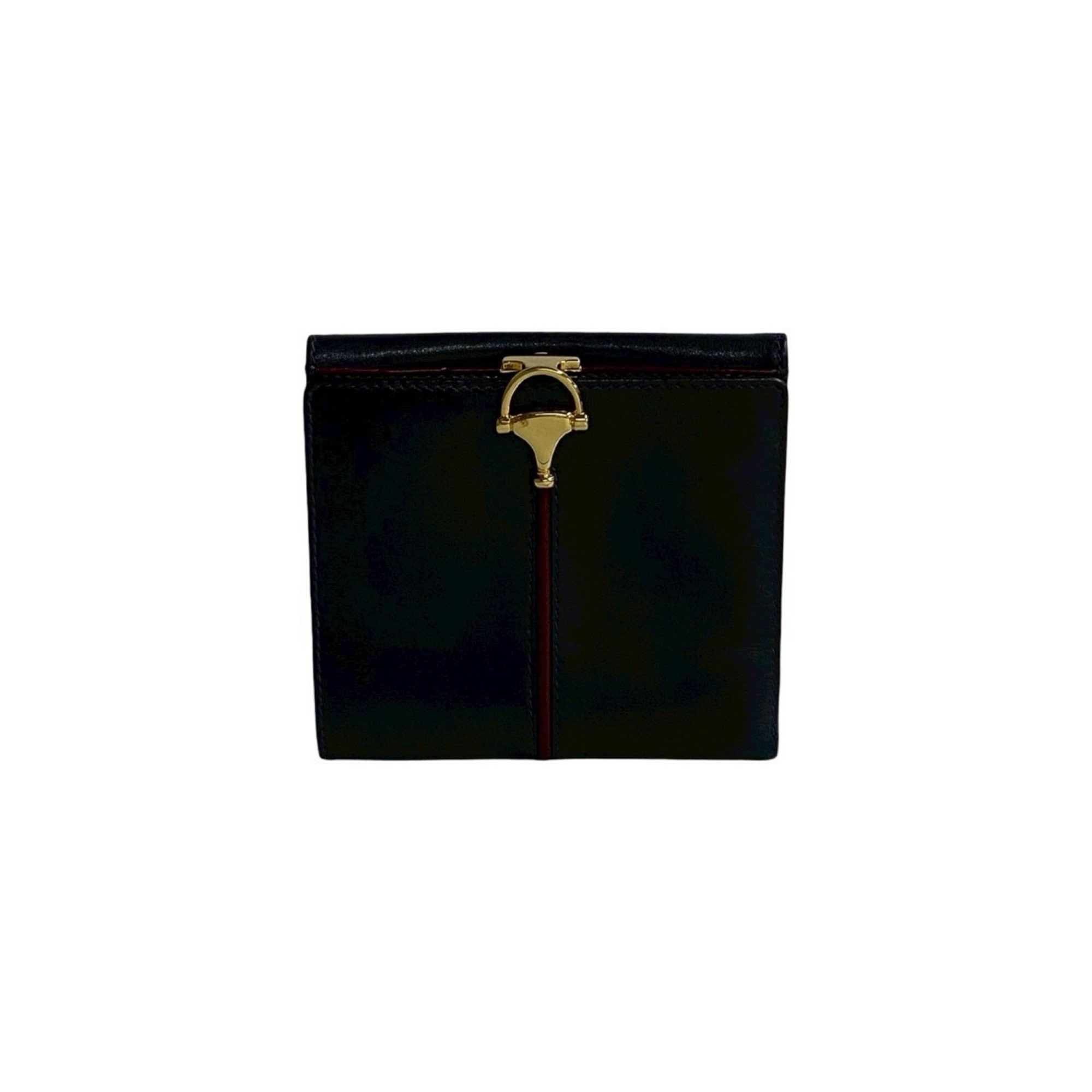 GUCCI Old Gucci Horsebit Leather Bifold Mini Wallet Navy 43922