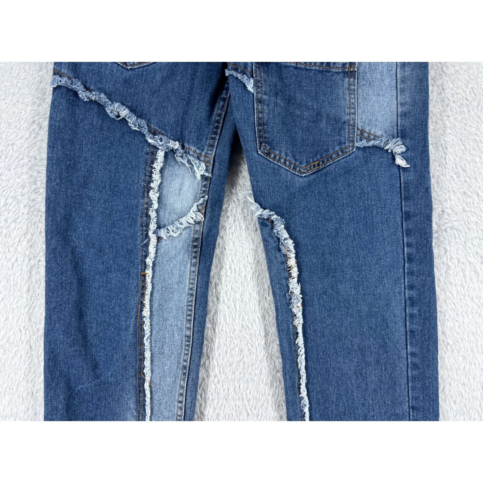 Vintage VINTAGE Jeans Women 26 Blue Denim Straight Leg Crop Patchwork High Rise Cotton 26x26 5-Pocket Design Modern Western Womens Jeans Size 26" / US 2 / IT 38 - 3 Thumbnail