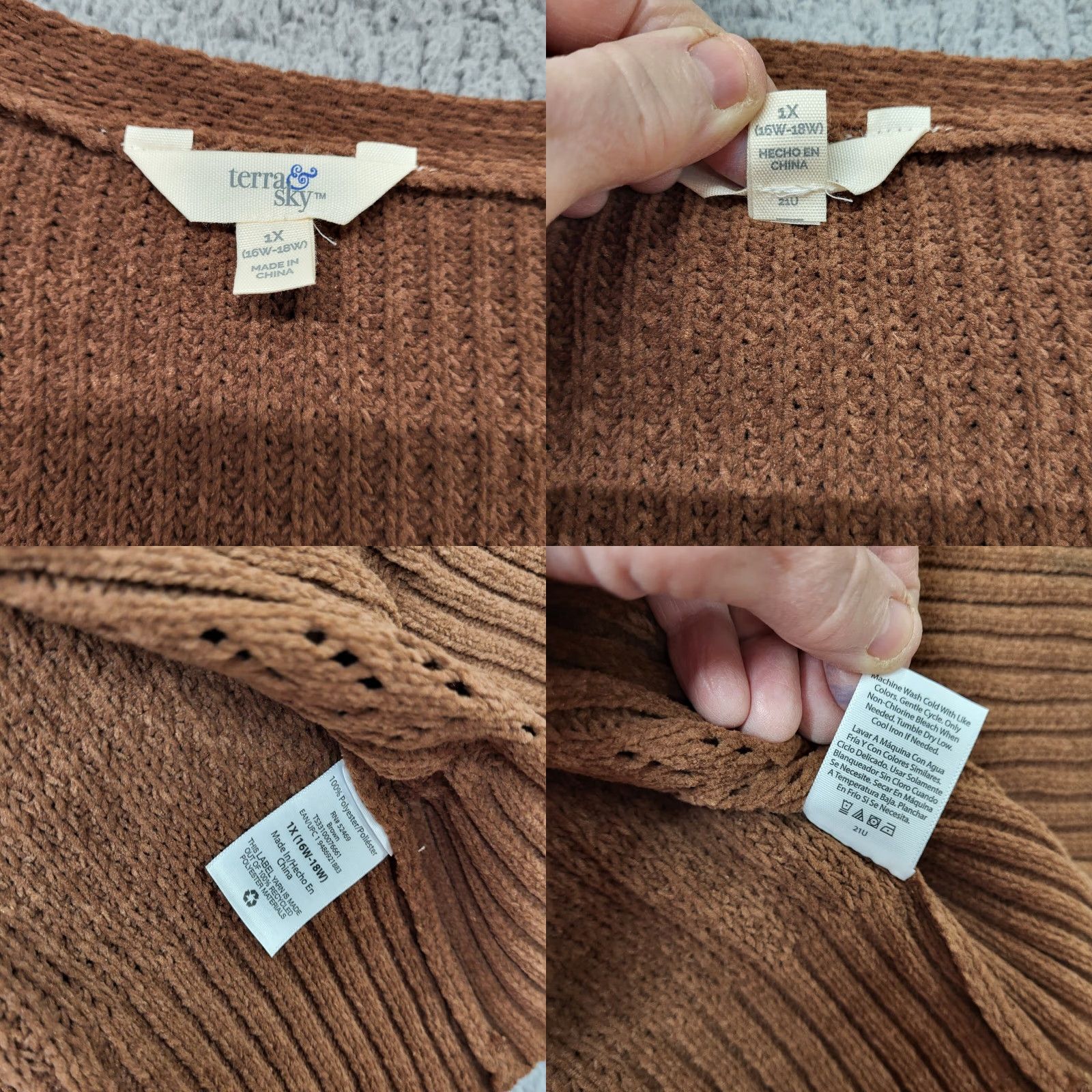 Vintage Terra & Sky Sweater Womens Size 1X Brown Cardigan Cable-Knit Style Open Cardigan Knit Open Lightweight Long Sleeve Plus Size Womens Size XL / US 12-14 / IT 48-50 - 8 Thumbnail