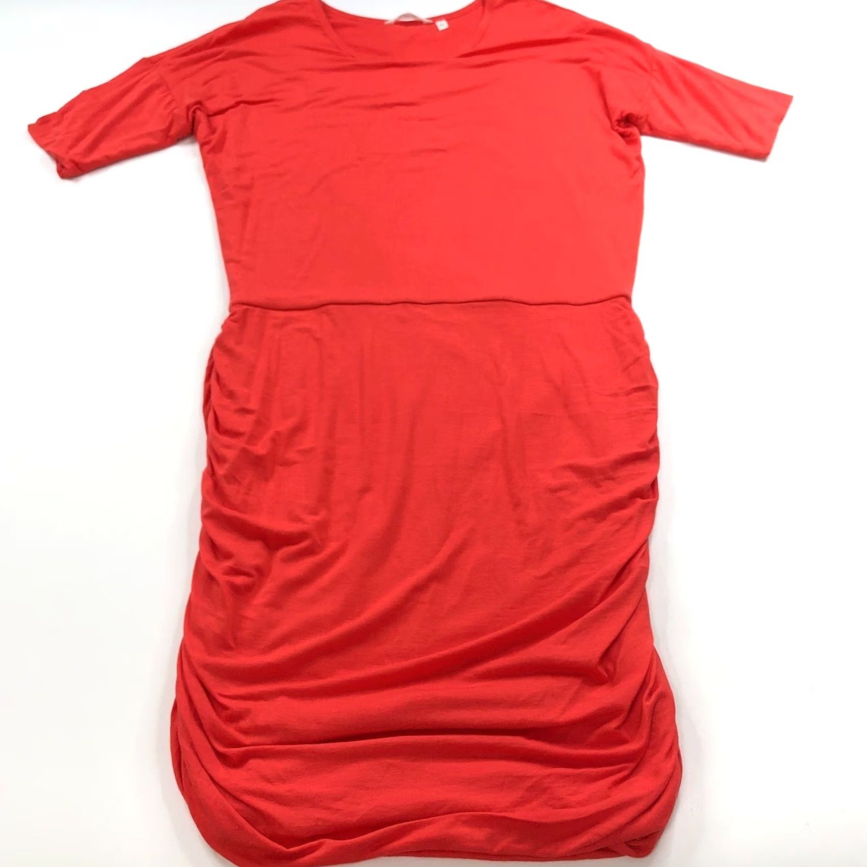 Athleta Athleta Solstice Tee Dress Midi Ruched Orange 243065 Women L Solid Jersey Round Neck Short Sleeve Classic T-Shirt Dress Size L / US 10 / IT 46 - 4 Thumbnail