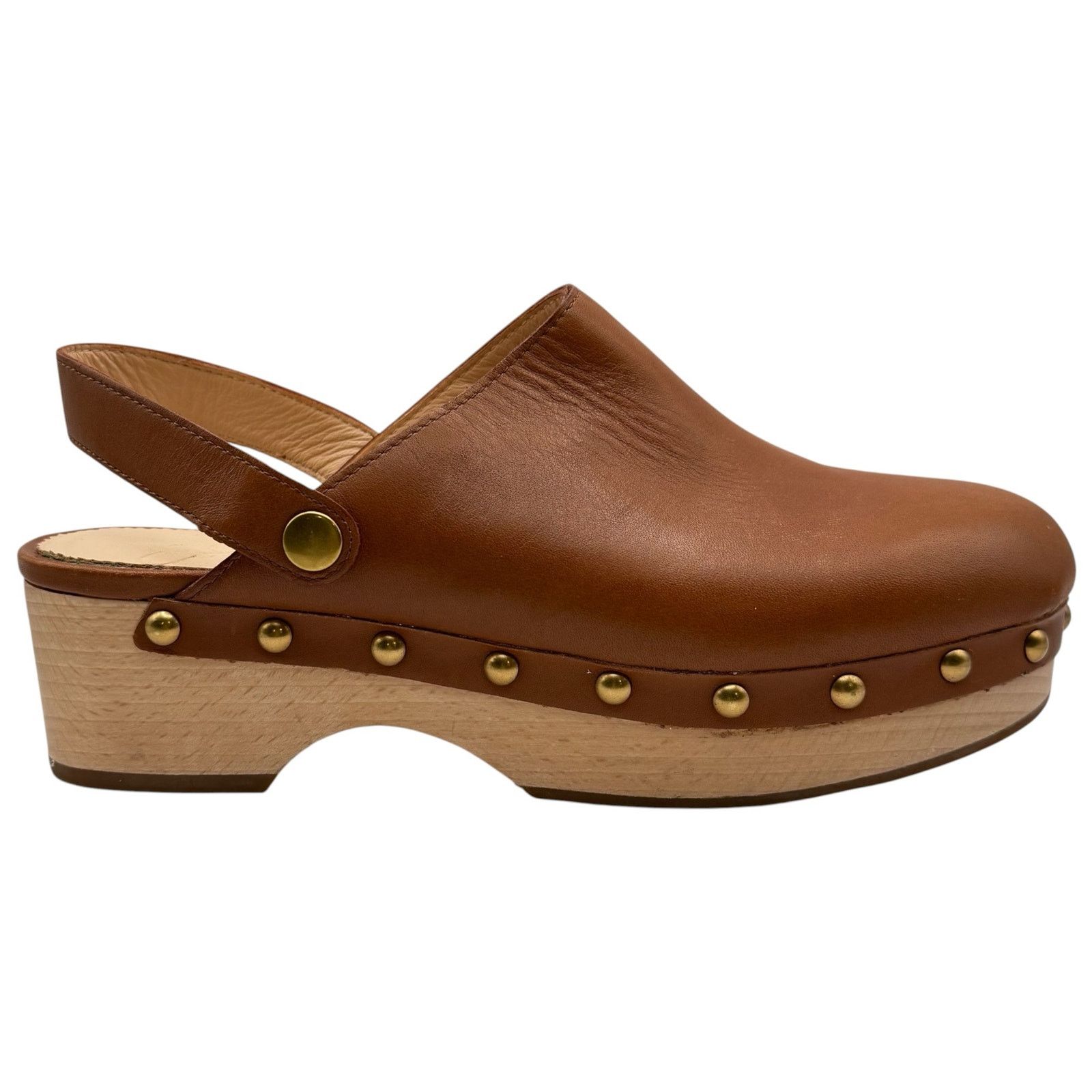 J.Crew J Crew Convertible Leather Clogs Wooden Heel Caramel 7 Size US 7 / IT 37 - 1 Thumbnail