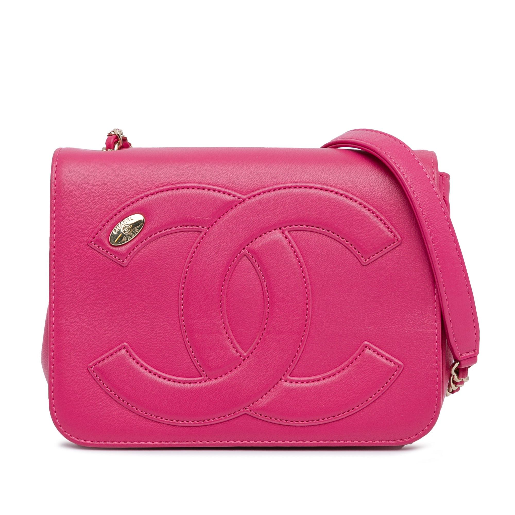 Chanel Pink Lambskin Cc Mania Flap Crossbody Bag, Women's