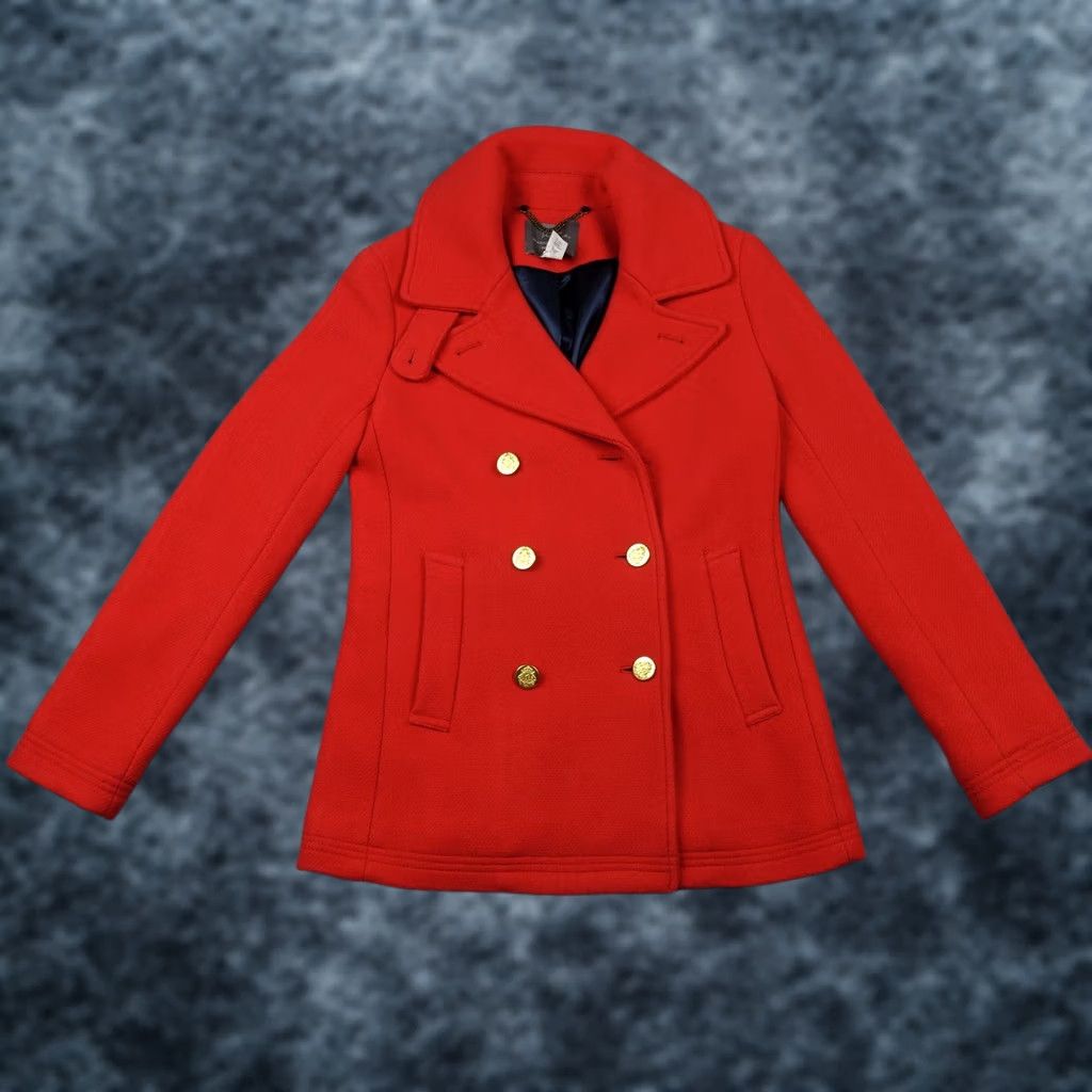 J.Crew J.Crew Coat Womens 2 Red Pea Coat Double Breasted Wool Storm Nello Gori Stadium Cloth Quick Reference: Not applicable Size XS / US 0-2 / IT 36-38 - 1 Thumbnail