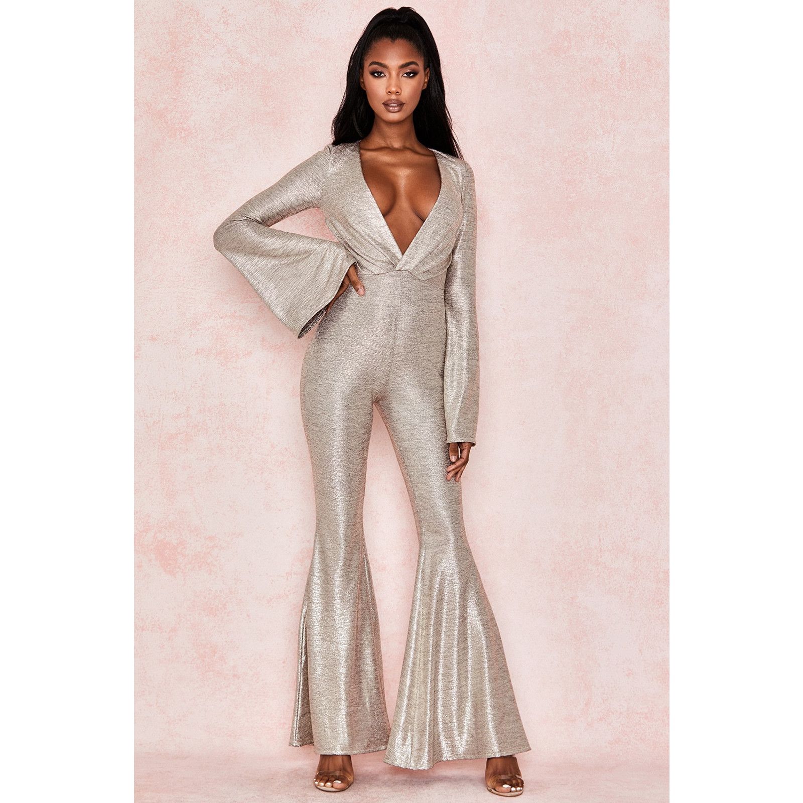 House of CB House of CB Jumpsuit Womens XS Catrin Gold Glamorous Shimmer Size 25" / US 0 / IT 36 - 1 Thumbnail