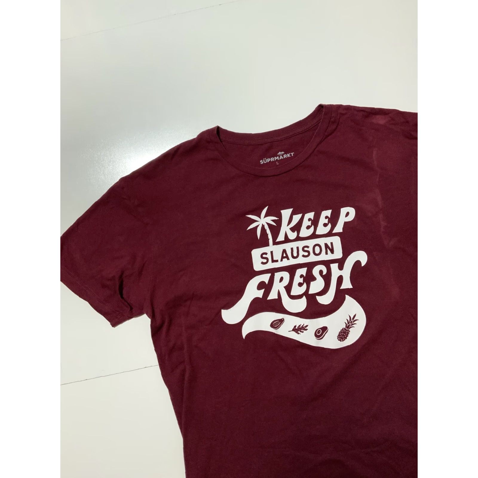 Vintage VINTAGE Suprmarkt T-Shirt Mens Shirt S/S Graphic Keep Slauson Fresh Los Angeles Grocery Maroon Sz. L Size US L / EU 52-54 / 3 - 3 Thumbnail