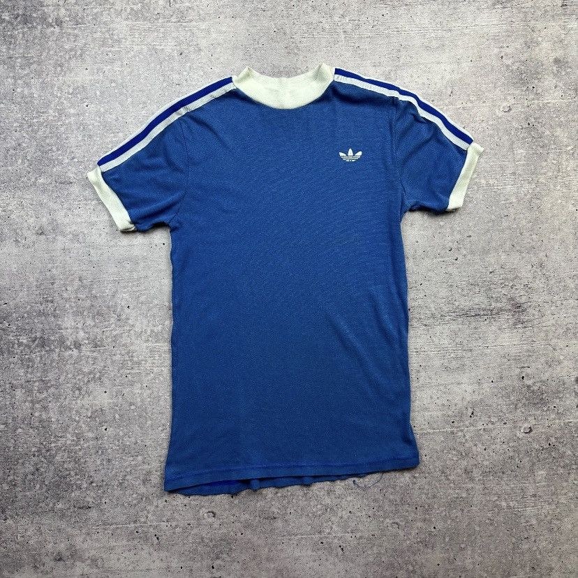 Adidas Vintage 1970s Adidas Trefoil Three‑Stripe Ringer Tee Size US L / EU 52-54 / 3 - 1 Thumbnail