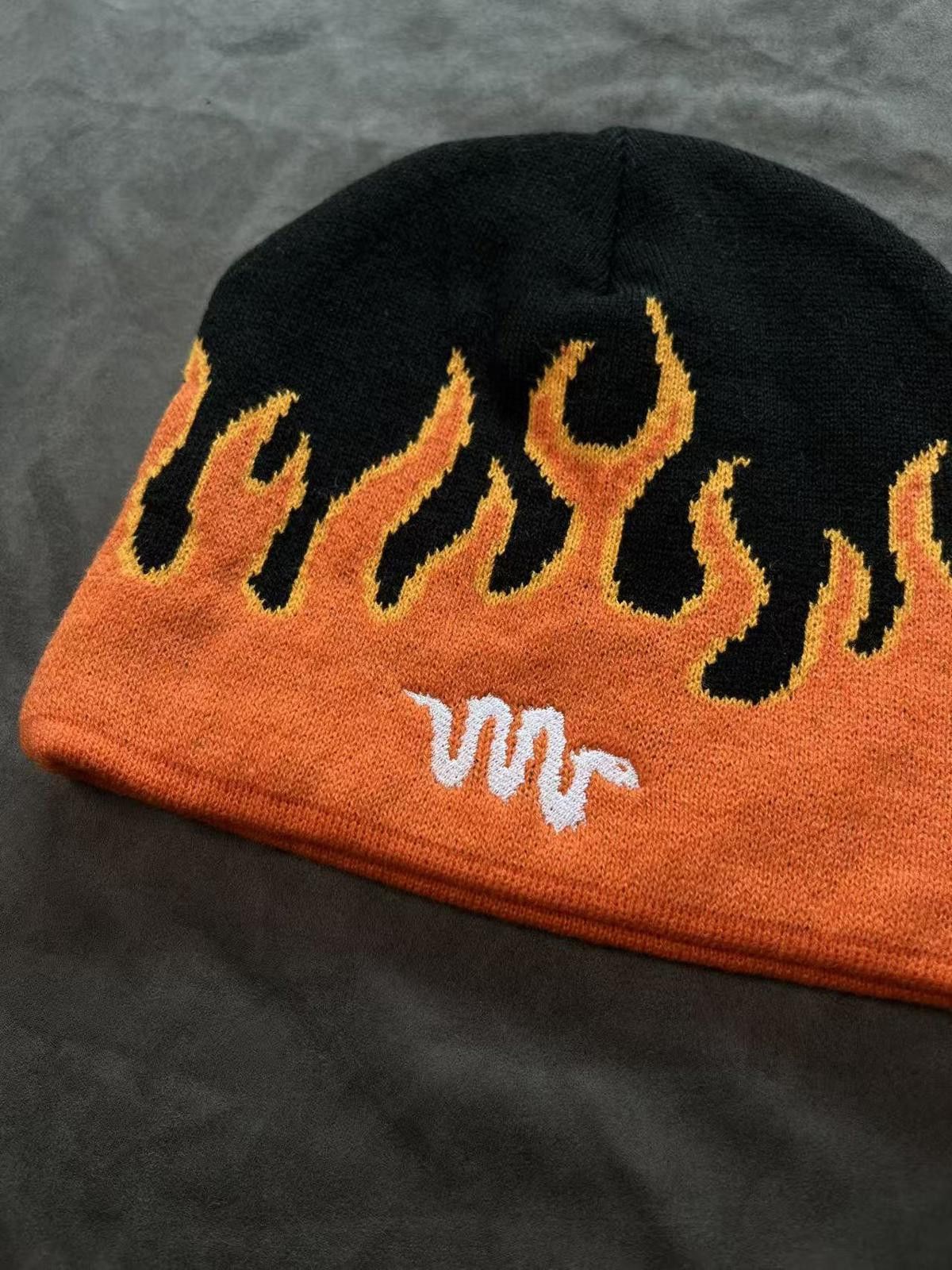 Japanese Brand Chiki Cobeans Flame Graphic No Cuff Knit Beanie Hat Size ONE SIZE - 2 Thumbnail