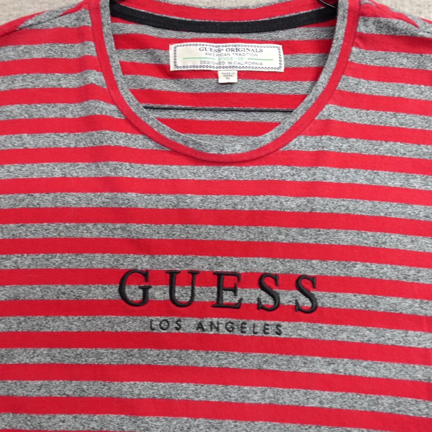 Guess GUESS Shirt XL Red Striped Embroidered Crew Neck Retro T-Shirt Men Size US XL / EU 56 / 4 - 2 Thumbnail