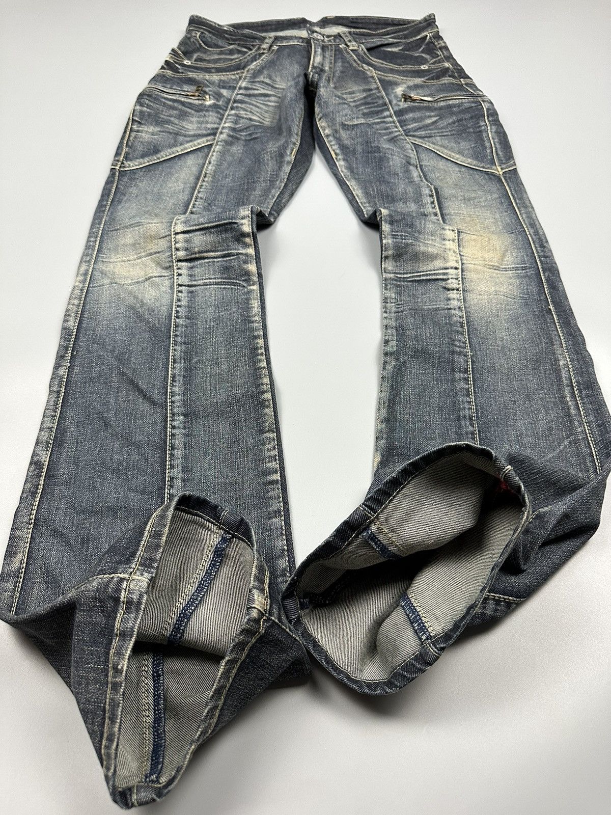Japanese Brand × Michel Klein 🔥Flared🔥 Michel Klien Multi Zipper Pocket Lightning Jeans Size US 31 - 7 Thumbnail