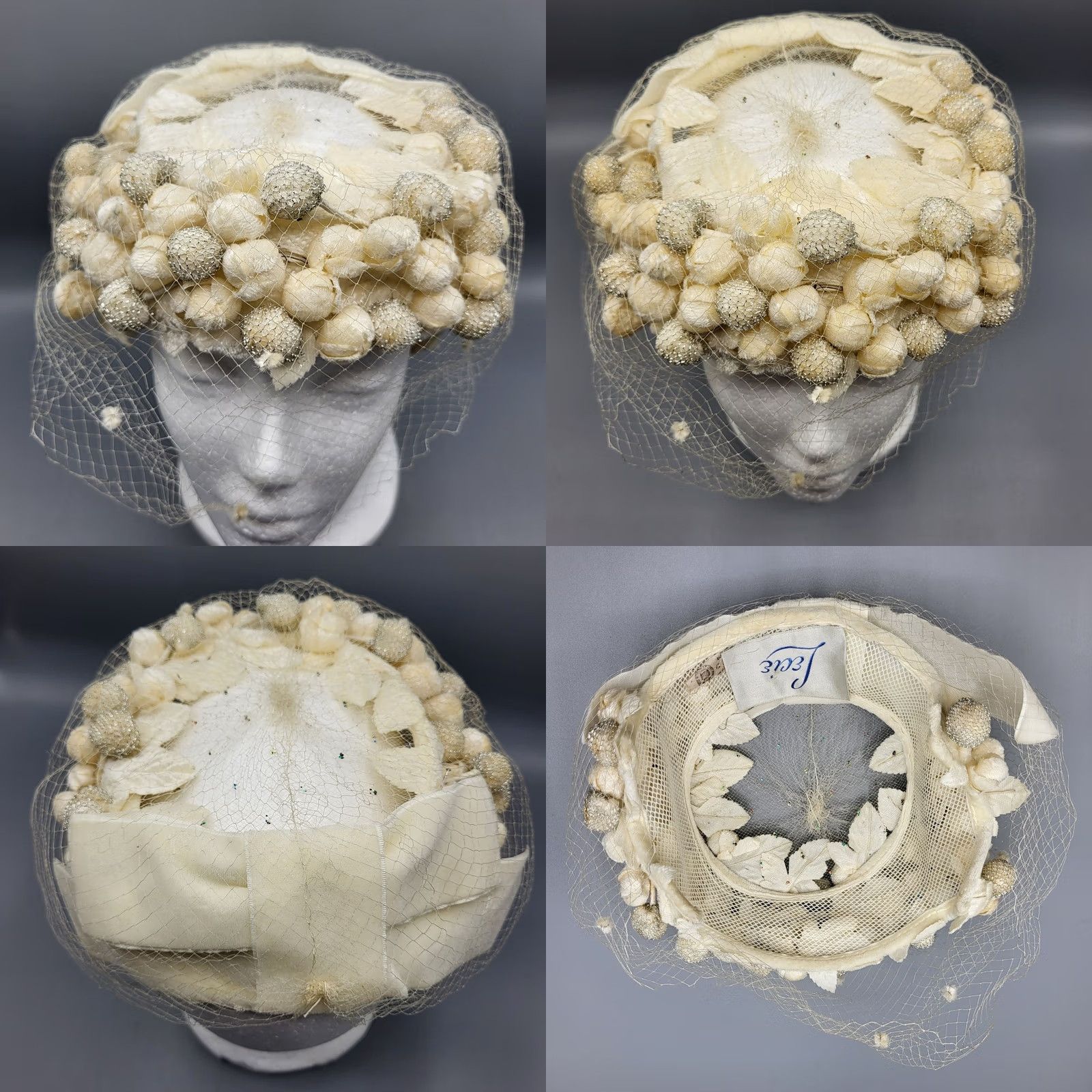 Vintage VINTAGE Lecie Womens 1950s Hat Ivory Pom-Pom Net Union Made USA Size ONE SIZE - 9 Thumbnail