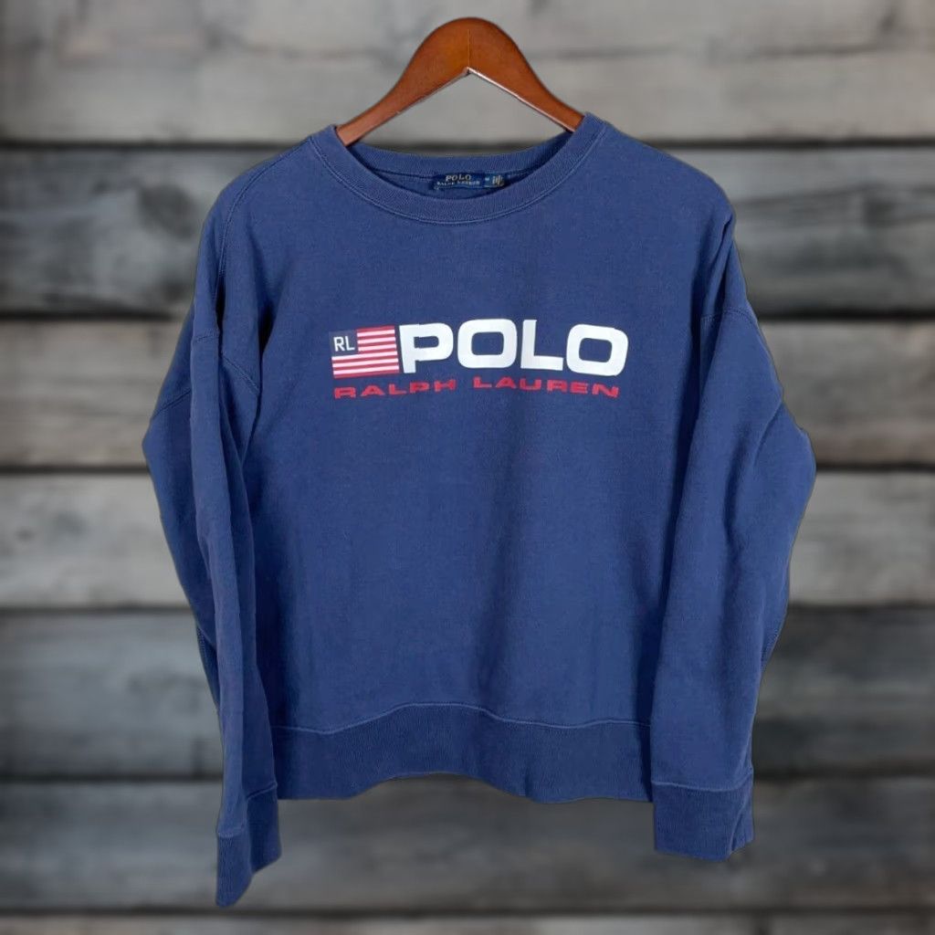 Polo Ralph Lauren Polo Ralph Lauren Sweatshirt Adult Medium Dark Blue Flag Spell Out Graphic Crew Neck Long Sleeve Boxy Fit Size US M / EU 48-50 / 2 - 1 Thumbnail