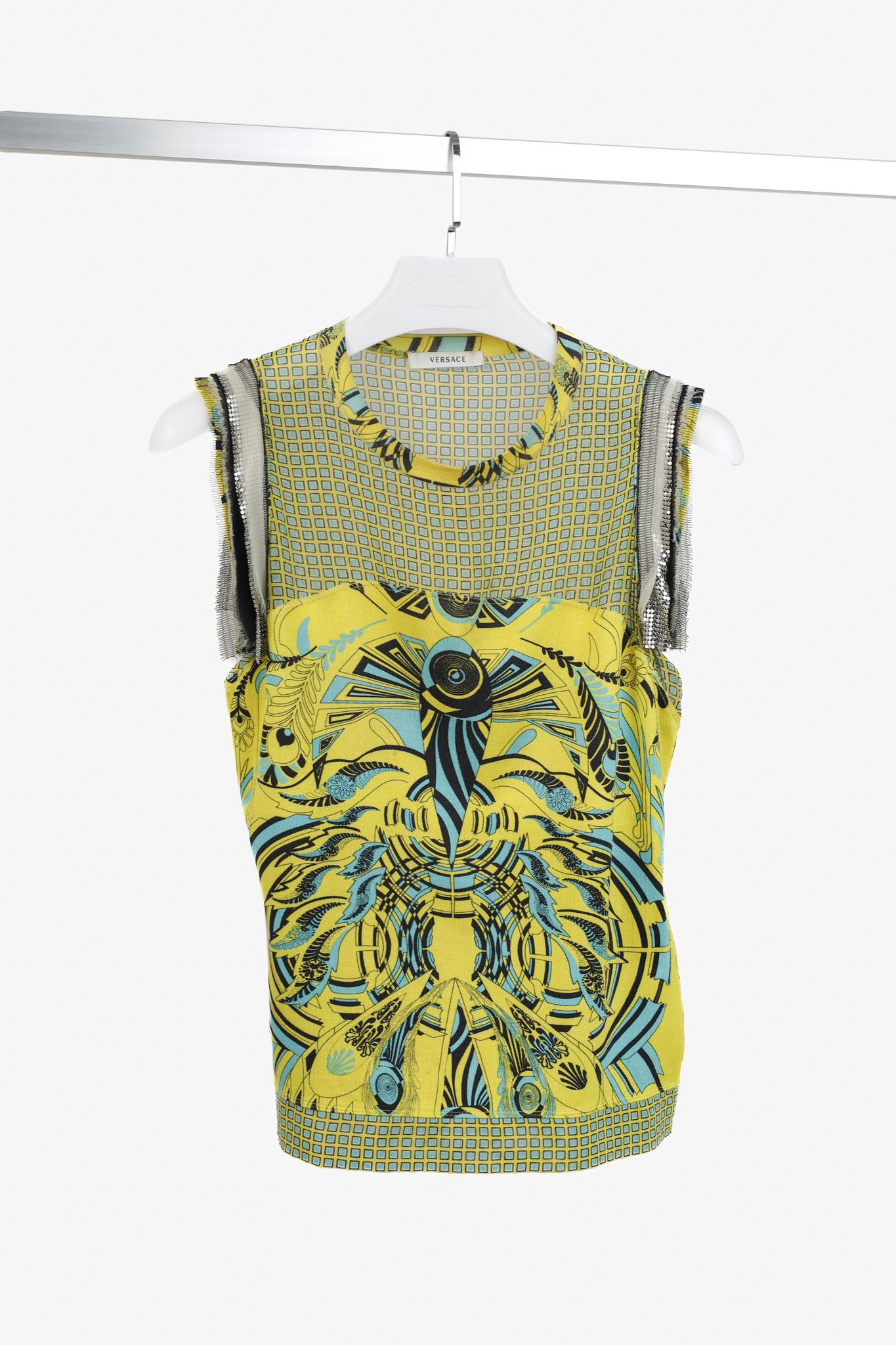 Versace Versace Yellow Print Multi-texture Chainmail Silk Top Size M / US 6-8 / IT 42-44 - 1 Thumbnail
