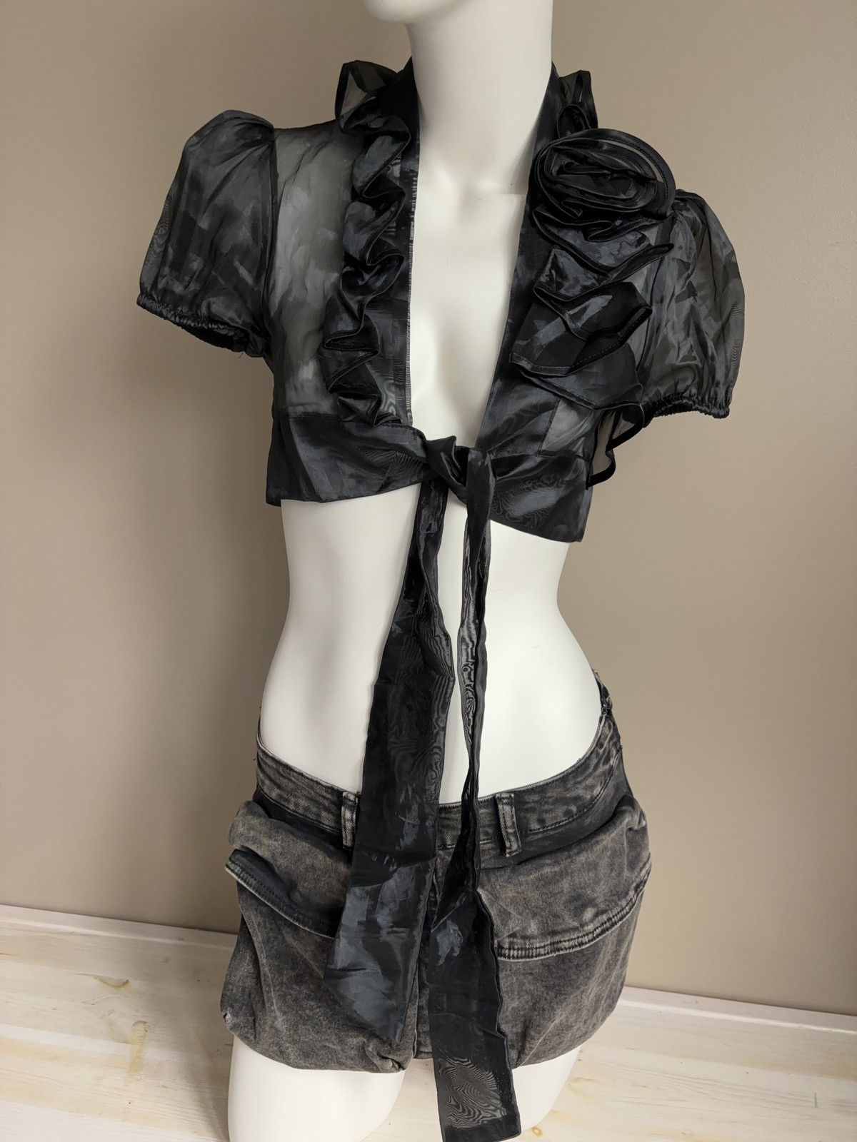 Vintage Rina Scimento vintage mesh bolero lace up blouse coquette Size S / US 4 / IT 40 - 1 Thumbnail