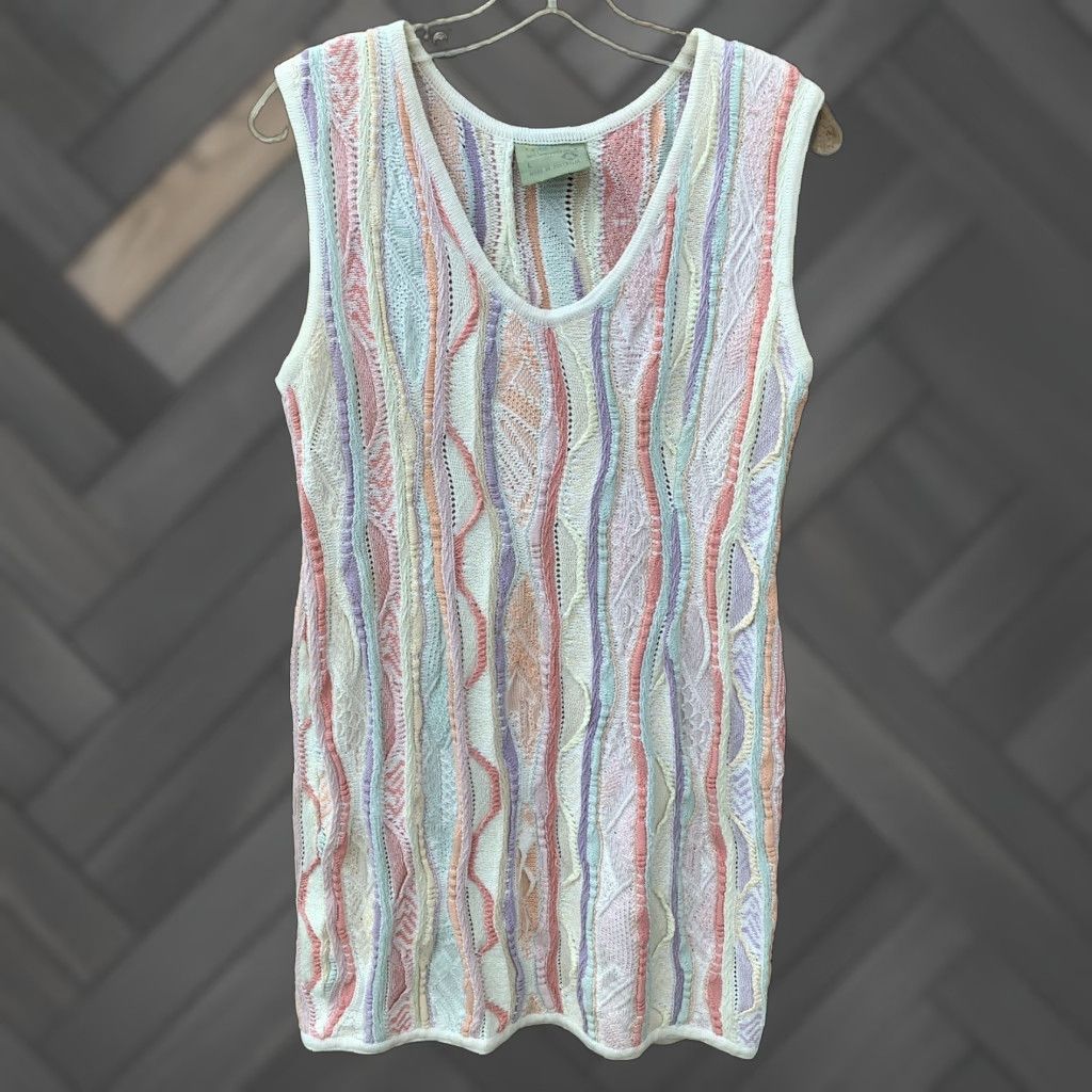 VINTAGE Coogi Australia 3D Knit Sweater Mini Dress Pastel Multicolor Womens L