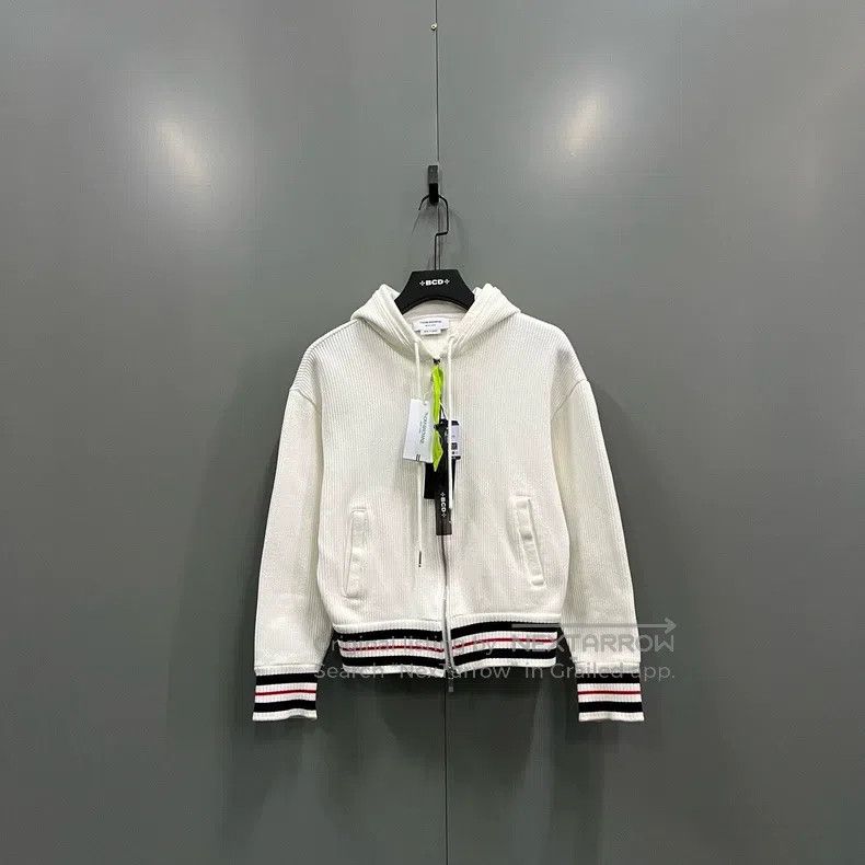 Thom Browne Thom Browne White Striped Zip-up Hoodie Size US XS / EU 42 / 0 - 1 Thumbnail