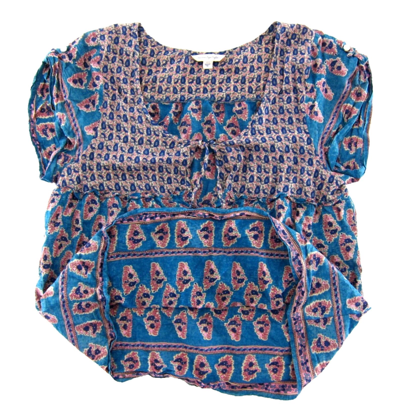 American Eagle Outfitters American Eagle Outfitters Blouse Short Sleeve M Blue Floral Cotton Peasant Tunic Women's 100% Cotton Size M / US 6-8 / IT 42-44 - 4 Thumbnail