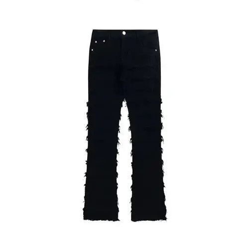 VIBE Black Striped Tassel Frayed Straight Baggy Jeans Pants Size US 34 / EU 50 - 3 Thumbnail
