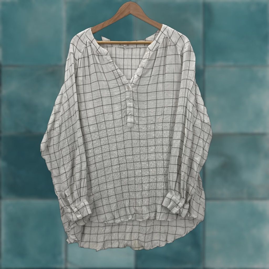 Vintage VINTAGE Jane + Delancey Shirt Womens 1X Windowpane Grid Long Sleeve Tunic Top Lagenlook Size XL / US 12-14 / IT 48-50 - 1 Thumbnail