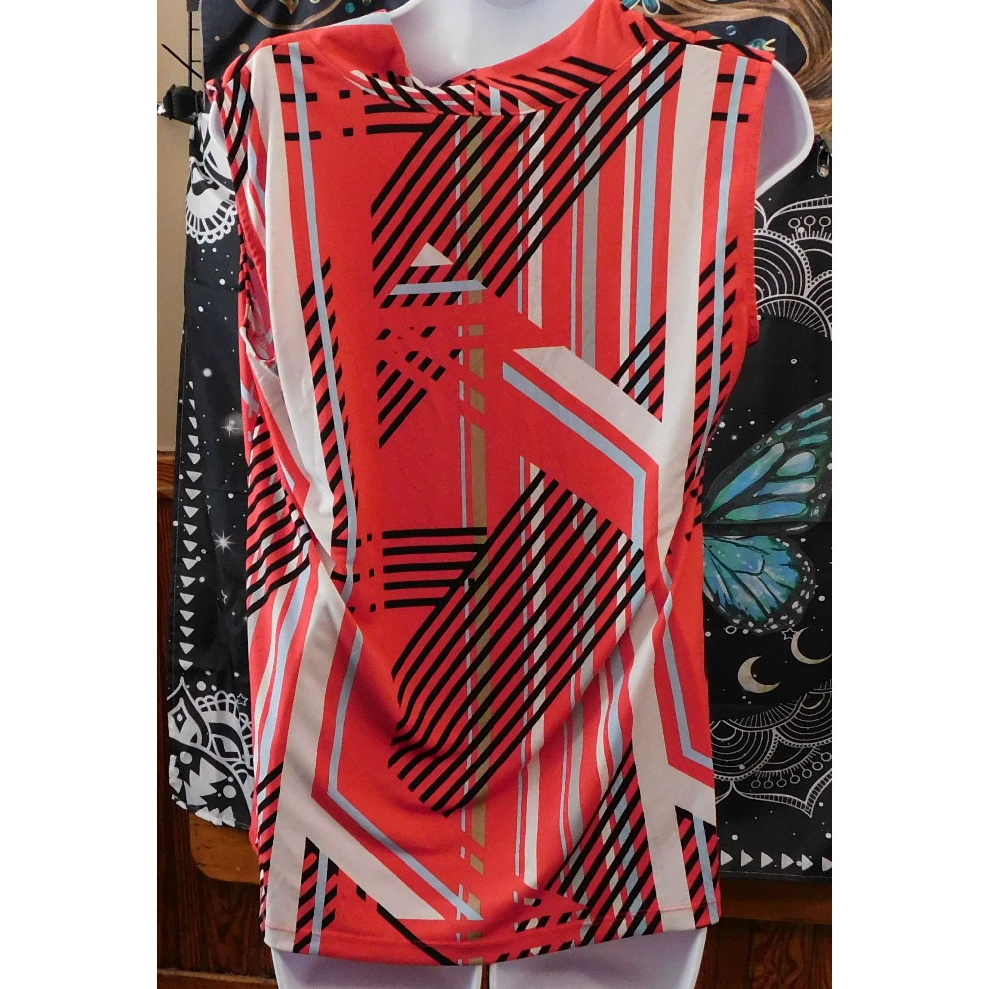 Other Vintage Dana Buchman Red Geometric Sleeveless Blouse Size M / US 6-8 / IT 42-44 - 2 Thumbnail