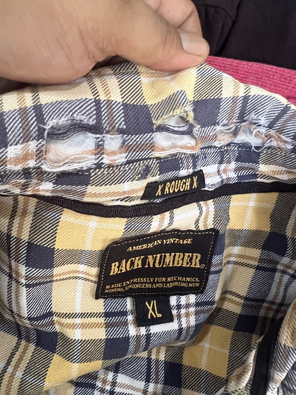 Japanese Brand 🔥Distressed Back Number X Rough X Plaid Flannel Size US M / EU 48-50 / 2 - 11 Thumbnail