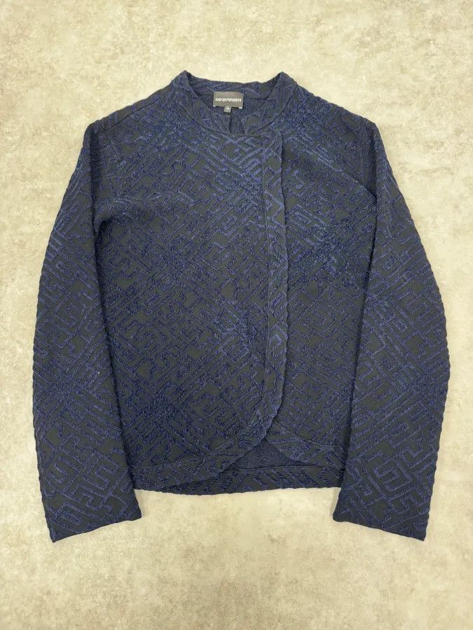 Emporio Armani SS2023 Emporio Armani Asymmetrical Navy Textured Jacket Size XS / US 0-2 / IT 36-38 - 1 Thumbnail