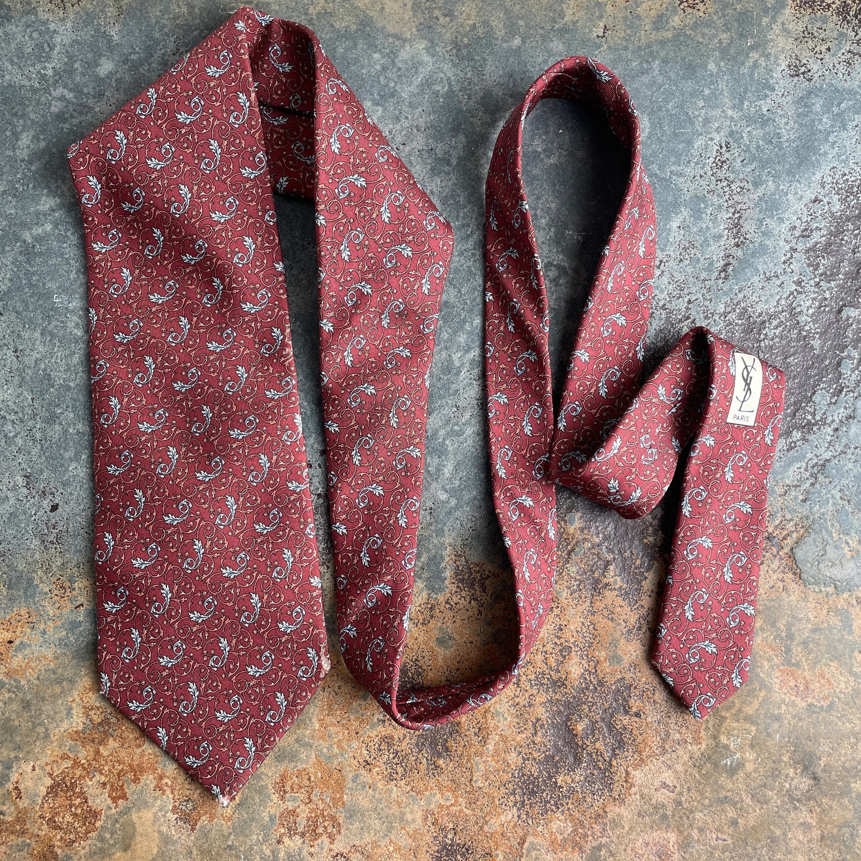 Yves Saint Laurent Vintage YSL Brown Silk Tie Floral Motif | Saint Laurent Size ONE SIZE - 4 Thumbnail