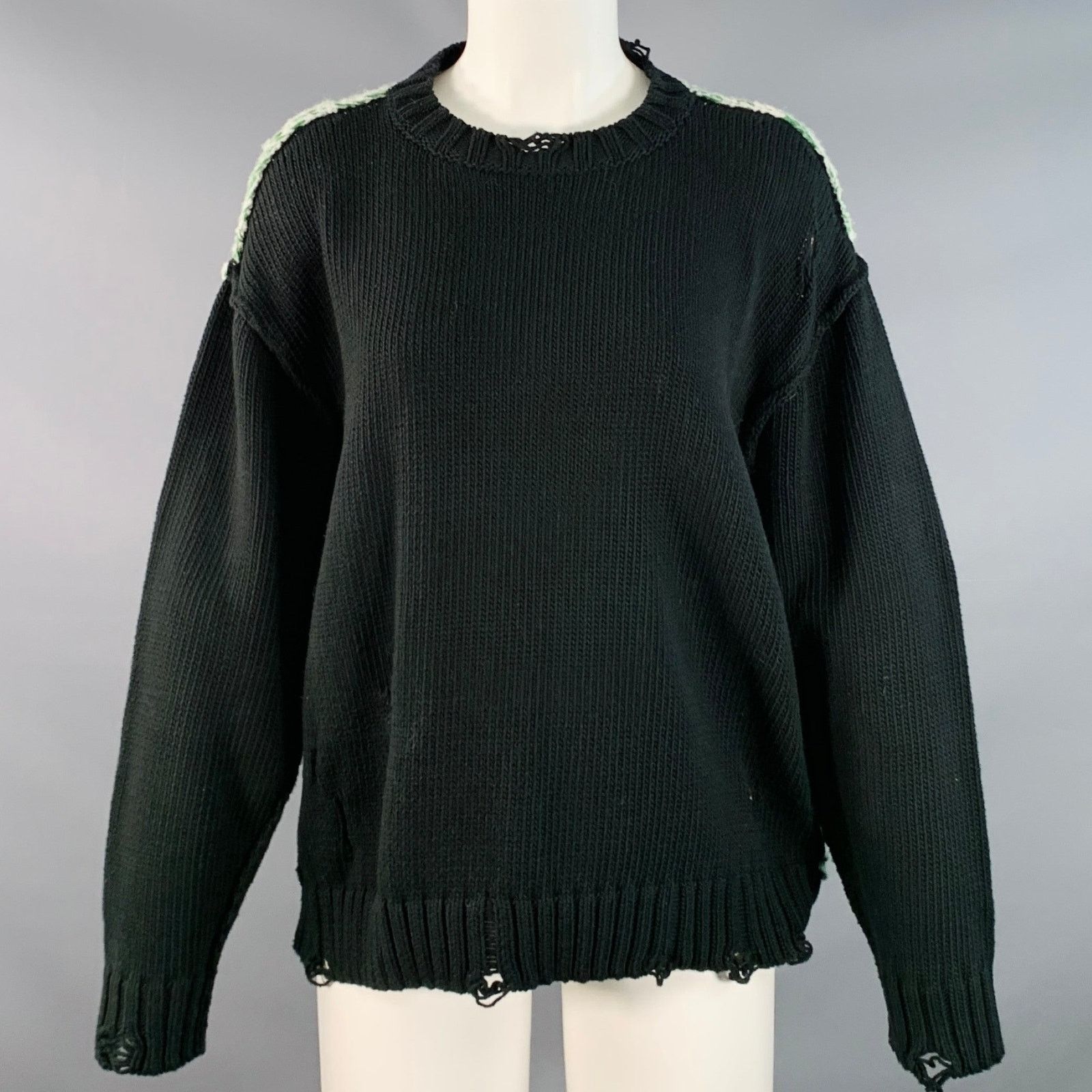 NSF Black Green White Cotton Distressed Mesh Back Crew Neck Size XS / US 0-2 / IT 36-38 - 1 Thumbnail