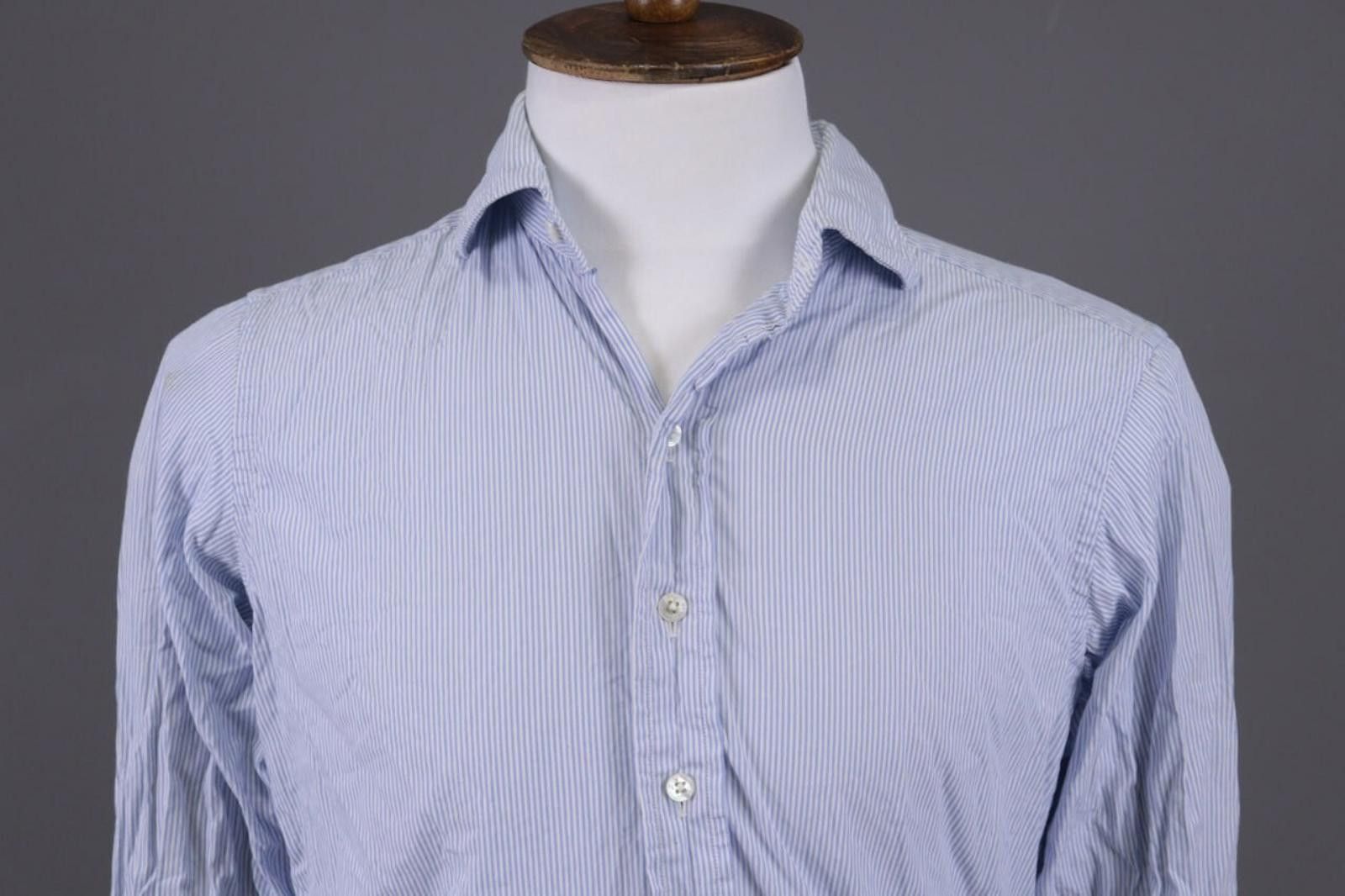 Drake's Drakes Easyday Blue Pinstripe Shirt Size 40 / 15 3/4 Size US M / EU 48-50 / 2 - 2 Thumbnail