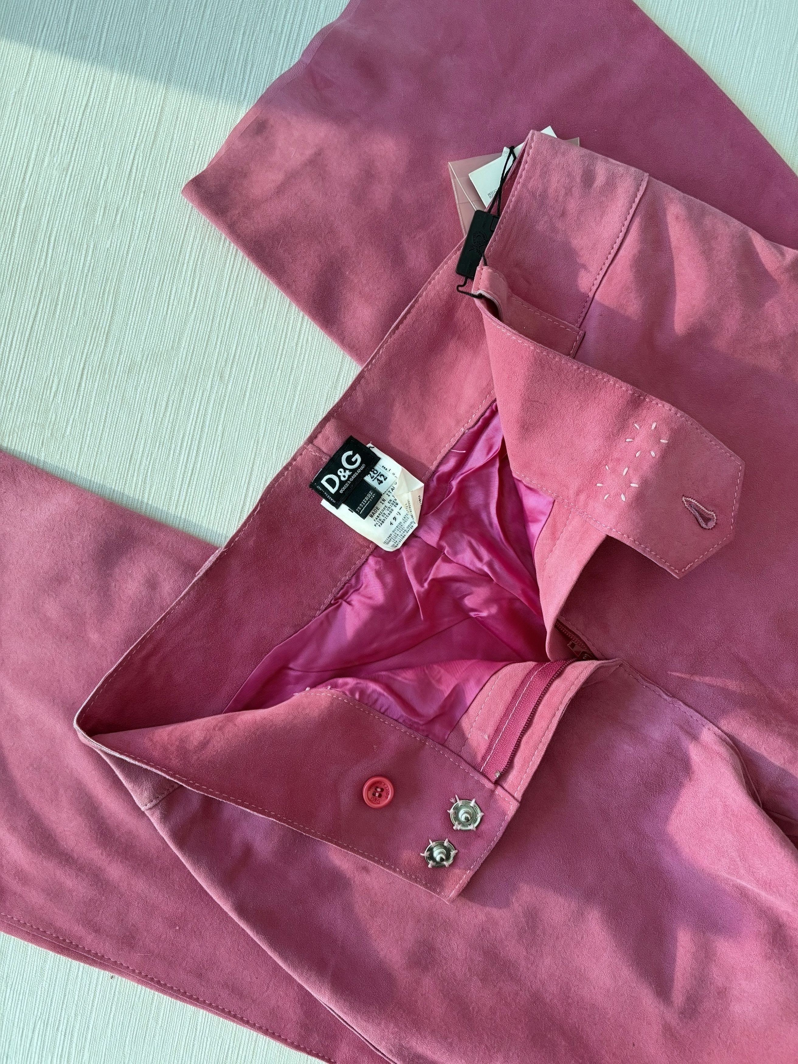 Dolce & Gabbana D&G Dolce & Gabbana Pink Suede Leather Flare Pants Size 27" / US 4 / IT 40 - 1 Thumbnail