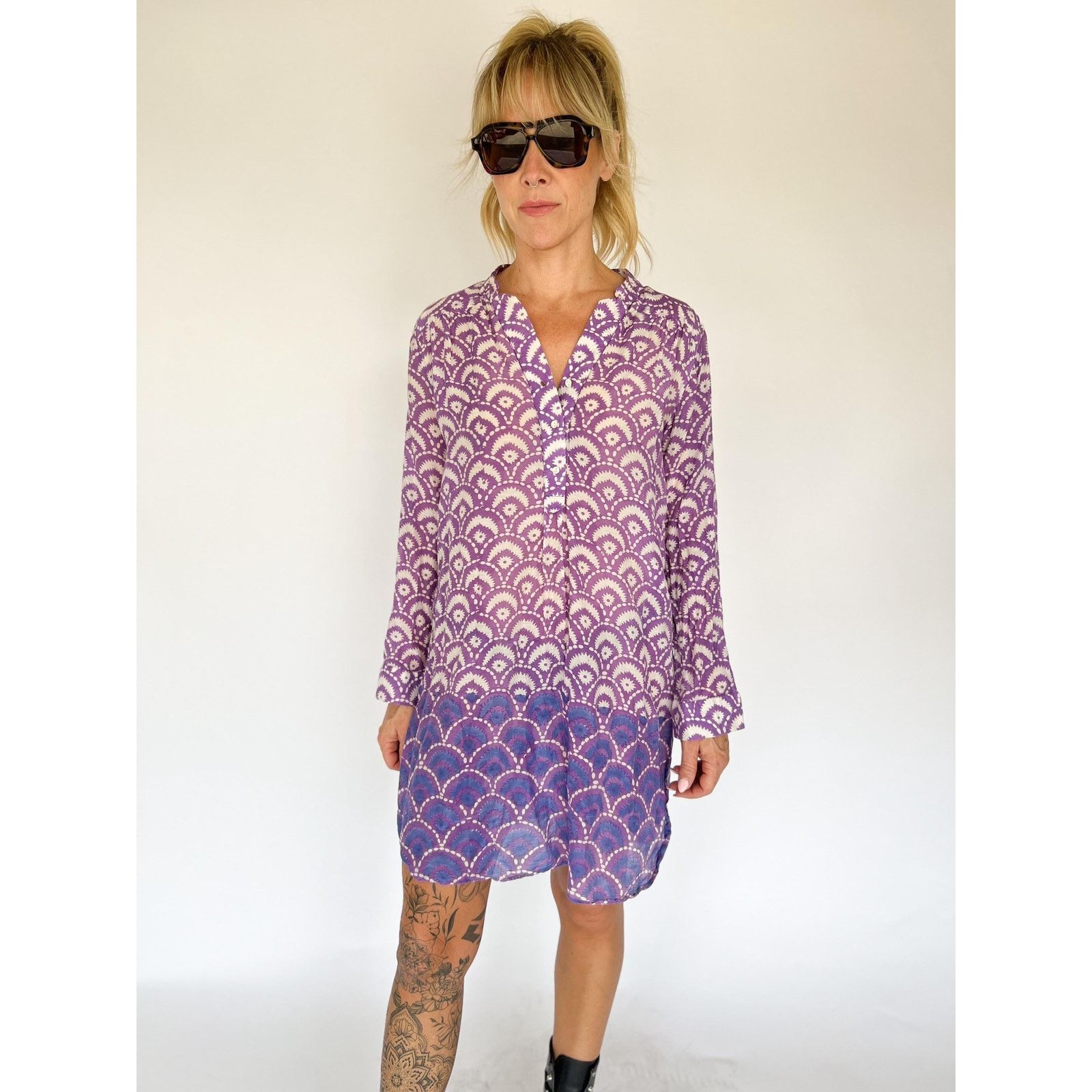 Other Indian Cotton Sheer Tunic Dres Geometric Print Kurti S/M Size M / US 6-8 / IT 42-44 - 1 Thumbnail