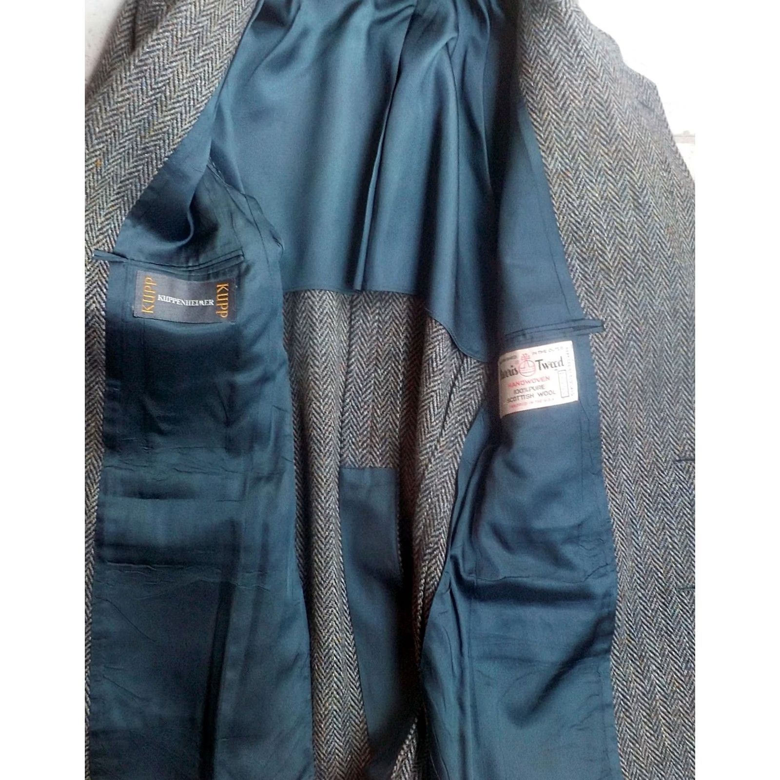 Vintage Kuppenheimer Mens Gray 2 Button Lined Houndstooth Blazer 100% Scottish Wool 39L Size 40R - 5 Thumbnail