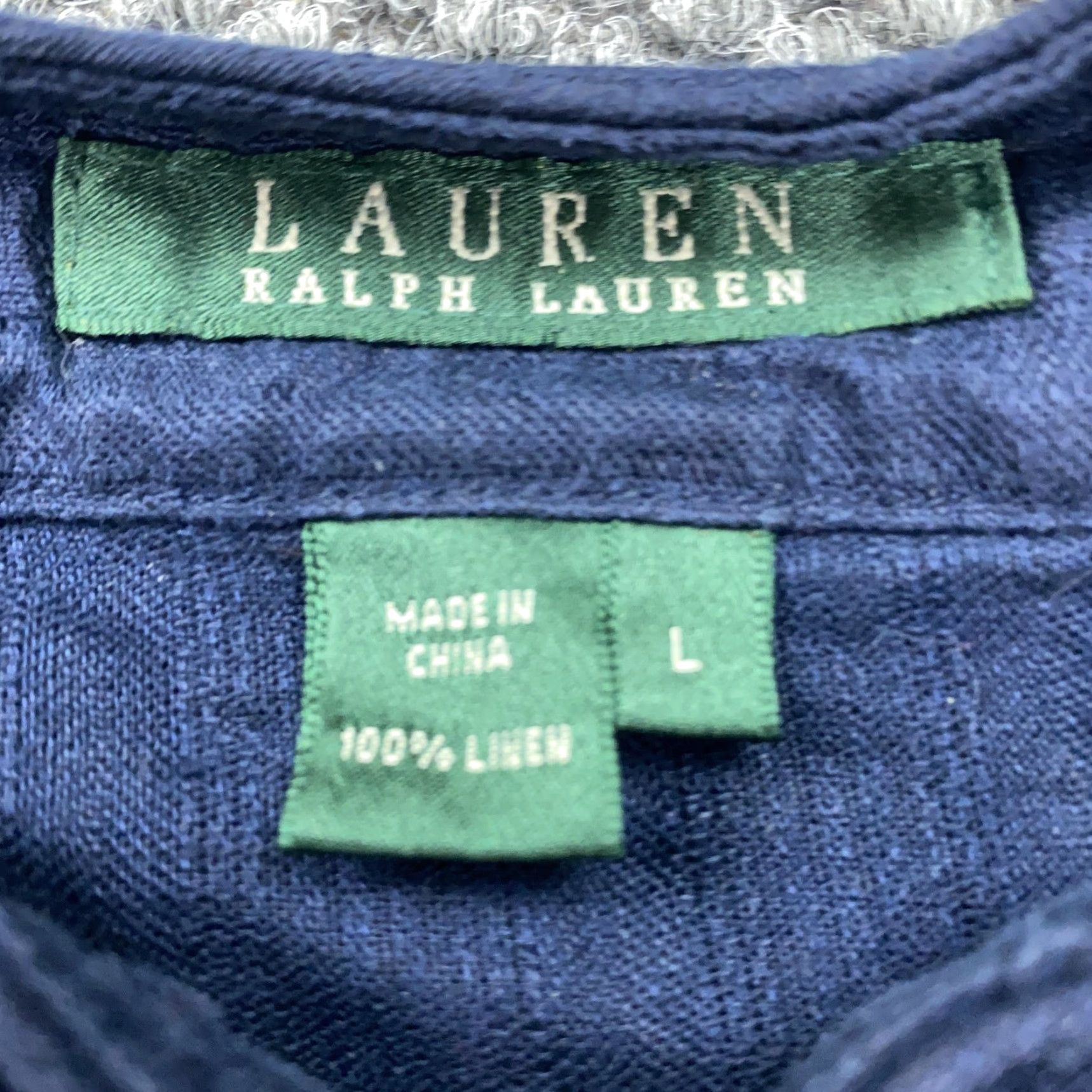 Ralph Lauren Lauren Ralph Lauren Blouse Womens Large Blue Linen High Neck Pullover Casual Asian-Inspired Size L / US 10 / IT 46 - 3 Thumbnail