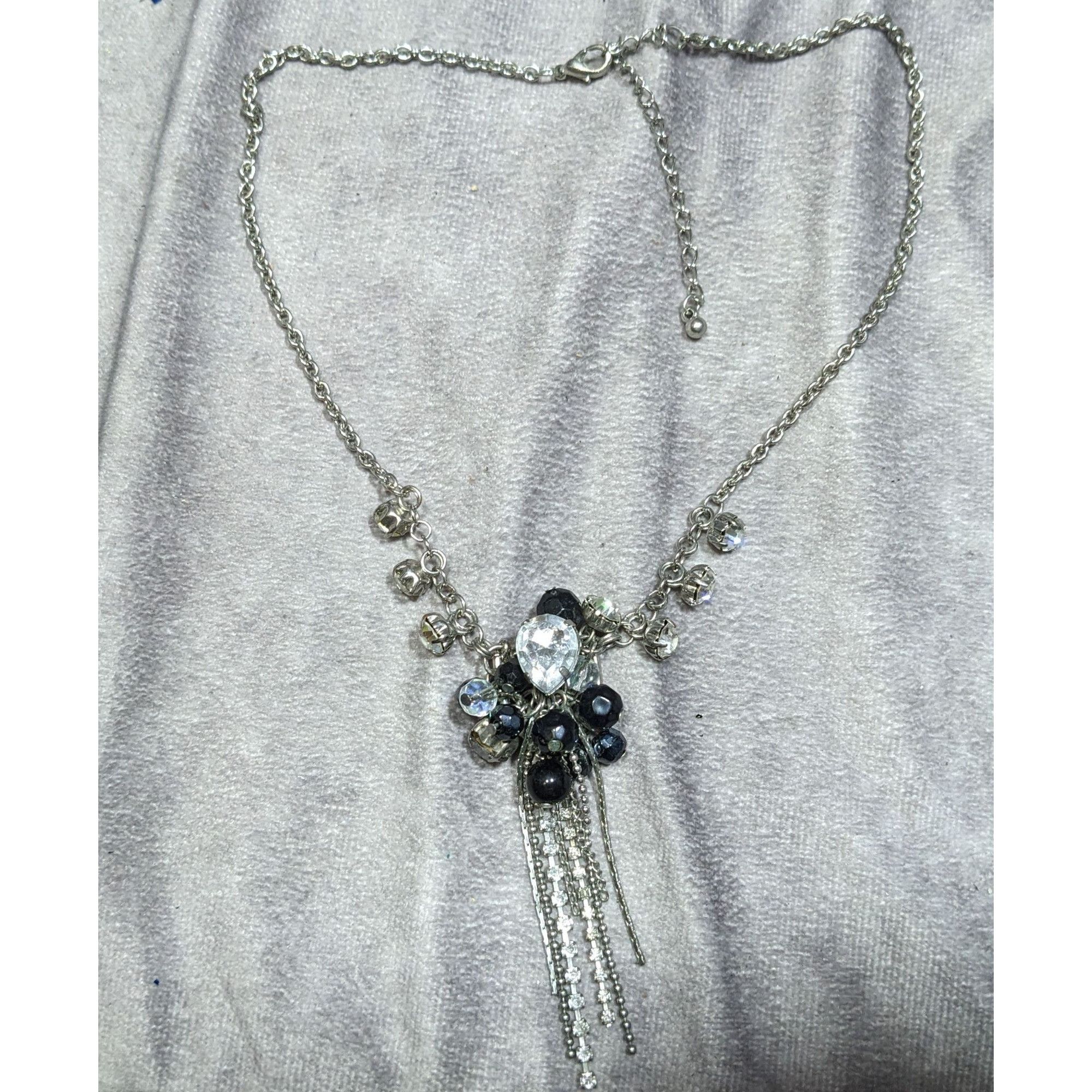 Handmade Vintage Handmade Glam Goth Silver Teardrop Crystal Cluster T Size ONE SIZE - 6 Thumbnail