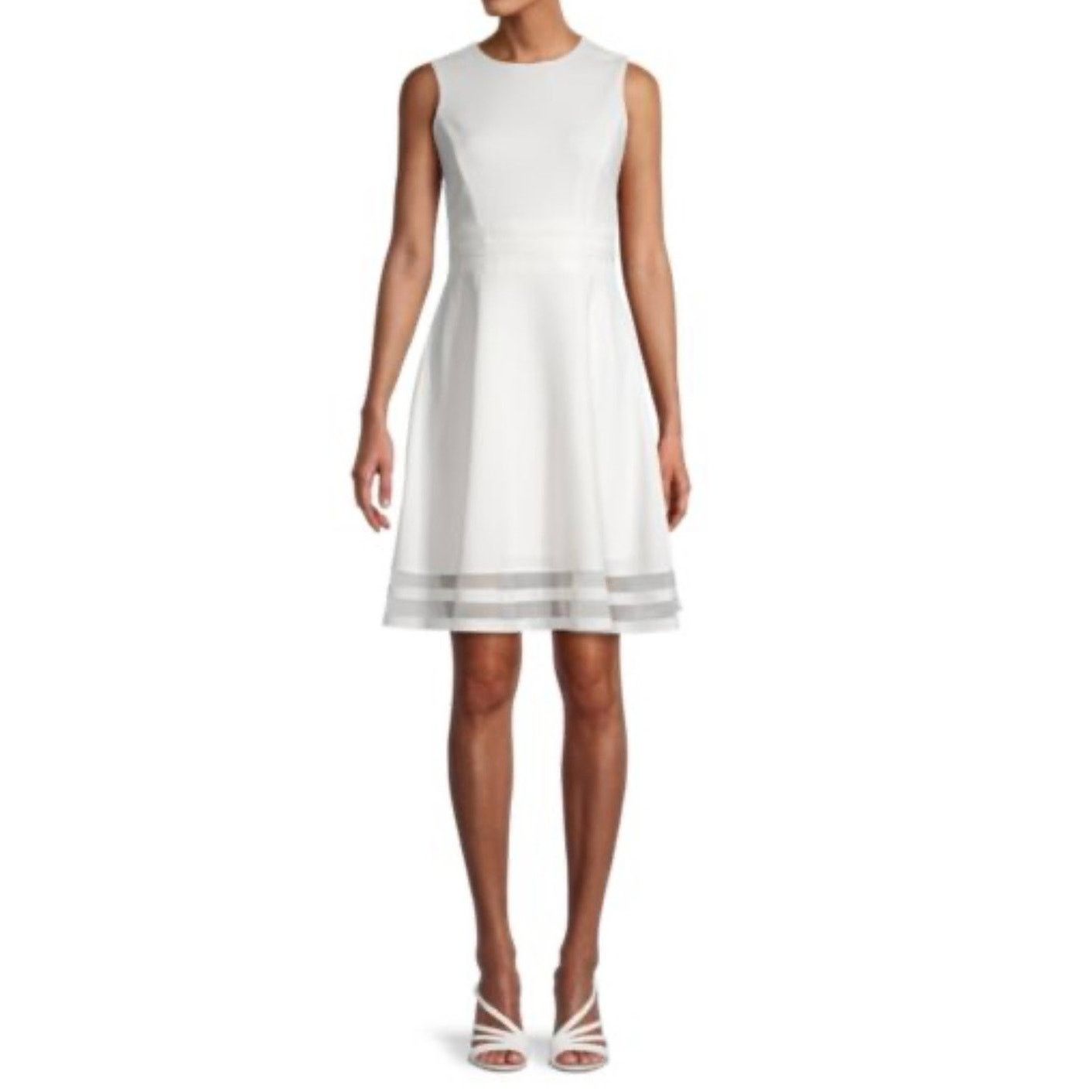 Calvin Klein Calvin Klein White Mesh Hem Fit-&-Flare Dress Classic Size 6 Size M / US 6-8 / IT 42-44 - 3 Thumbnail