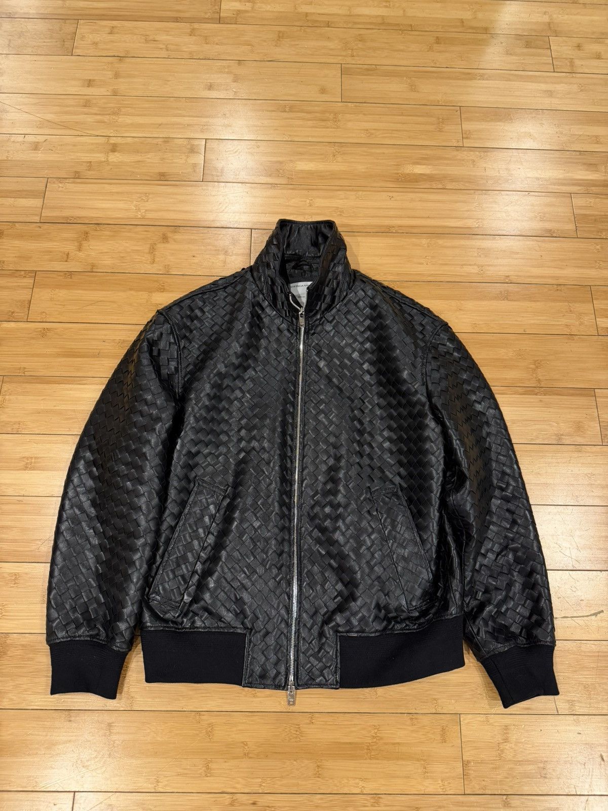 Bottega Veneta Leather Intrecciato Blouson Jacket