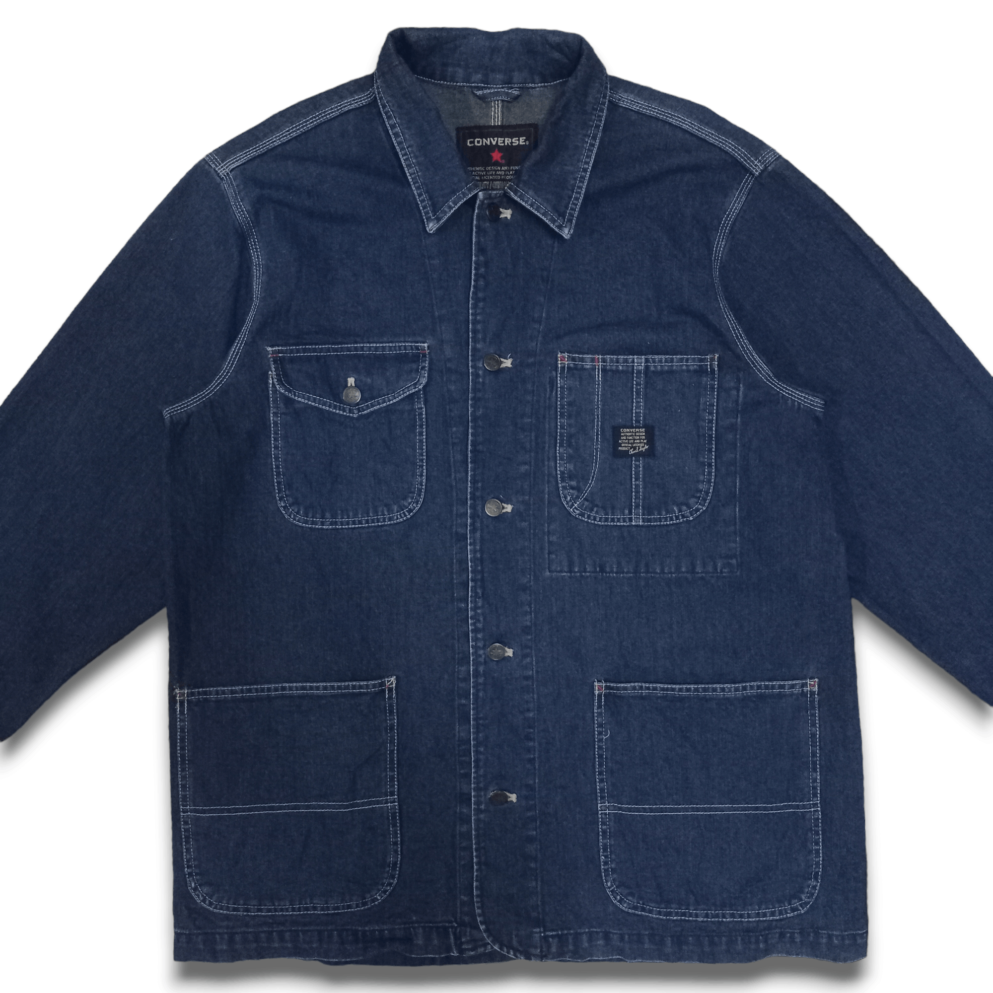 Converse Vintage Converse Chuck Taylor Blue Denim Chore Jacket Size US L / EU 52-54 / 3 - 5 Thumbnail