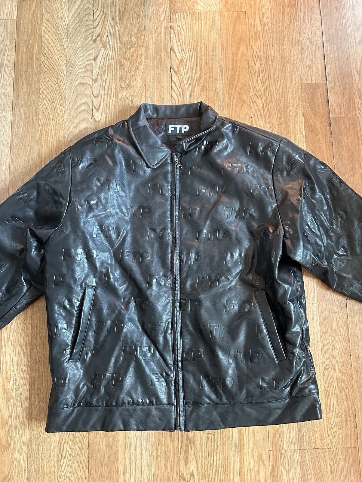 image of Fuck The Population Ftp Leather Jacket Monogram in Black, Men's (Size Large)