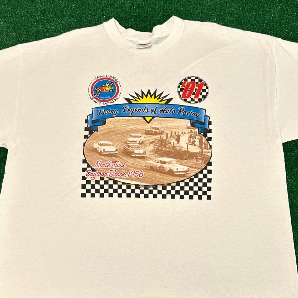 NASCAR VINTAGE 90s Daytona Beach Speedway Nascar Auto Racing Legends 2001 VTG Shirt XL White Mens Short Sleeve Size US XL / EU 56 / 4 - 2 Thumbnail