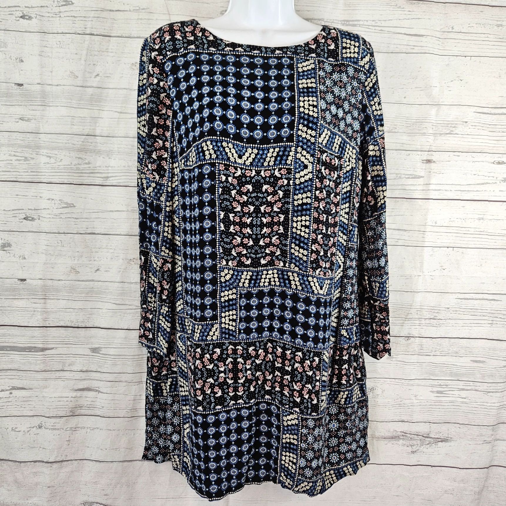 Loft Ann Taylor LOFT Dress Womens Sz 8P Blue Pink Floral Long Sleeve Rayon Size M / US 6-8 / IT 42-44 - 2 Thumbnail