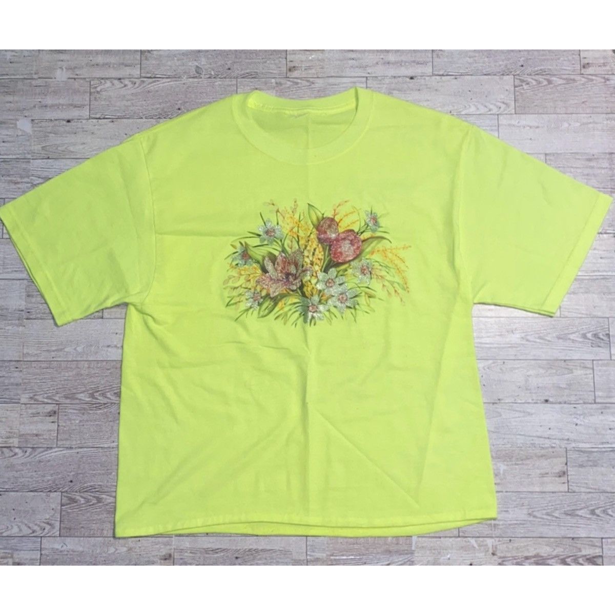 Vintage Vintage, Neon, Sparkle Wild Flower Print, Semi Cropped Tee Size S / US 4 / IT 40 - 11 Thumbnail