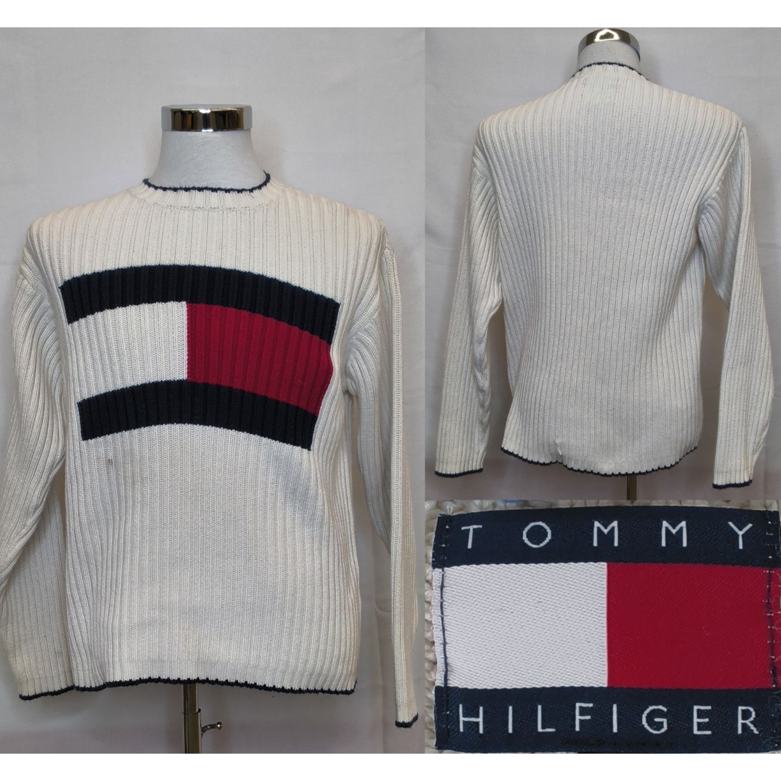 Tommy Hilfiger Tommy Hilfiger Sweater Men's L White Flag Logo 90's Cotton Size US L / EU 52-54 / 3 - 1 Thumbnail