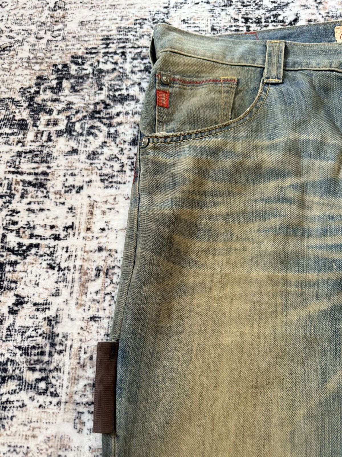 Le Grande Bleu (L.G.B.) Edwin Tokyo Mud Wash Distressed Flared Jeans Size US 36 / EU 52 - 13 Thumbnail