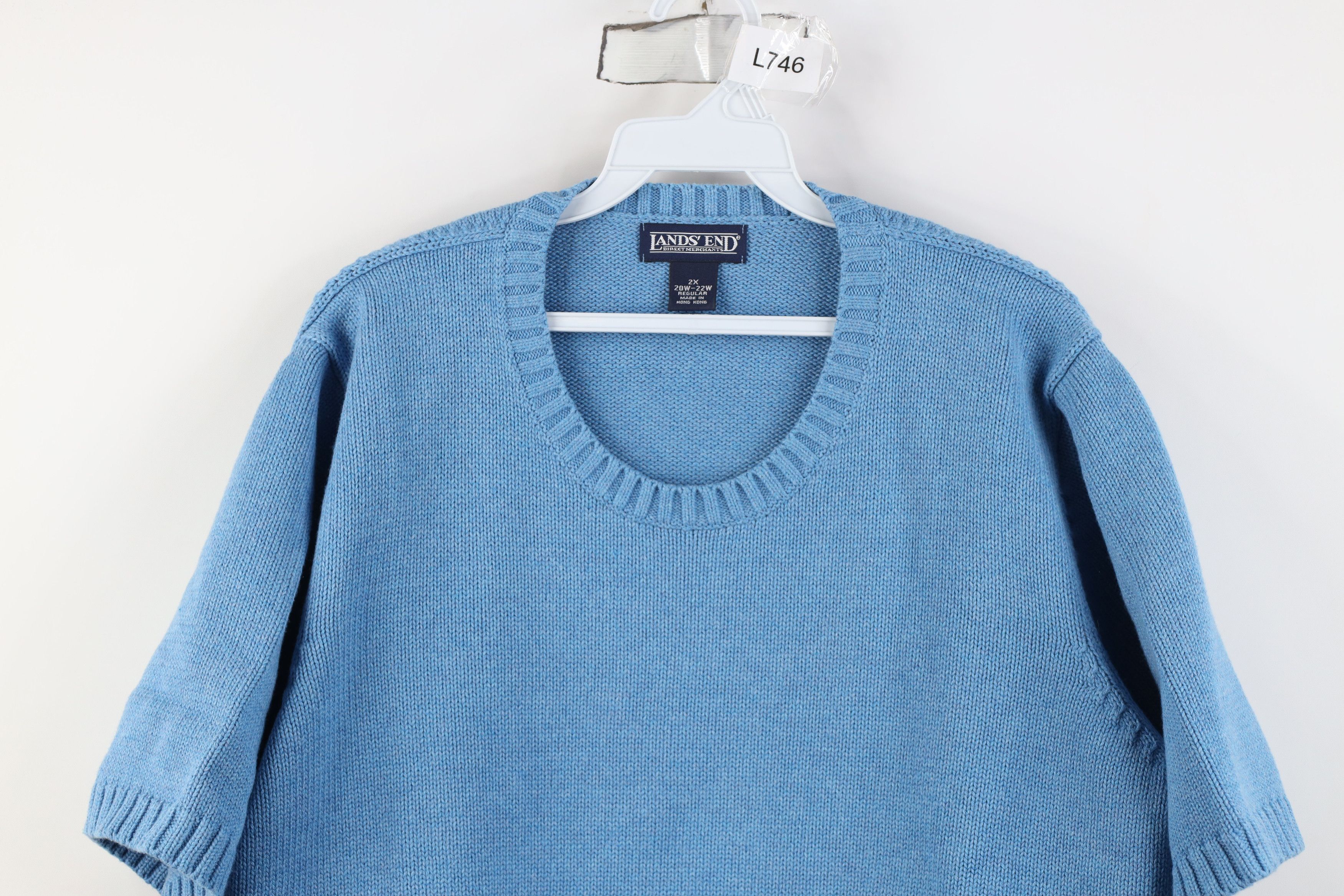 Lands' End Vintage 90s Lands End Blank Cotton Knit Short Sleeve Sweater Size XXL / US 16-18 / IT 52-54 - 2 Thumbnail